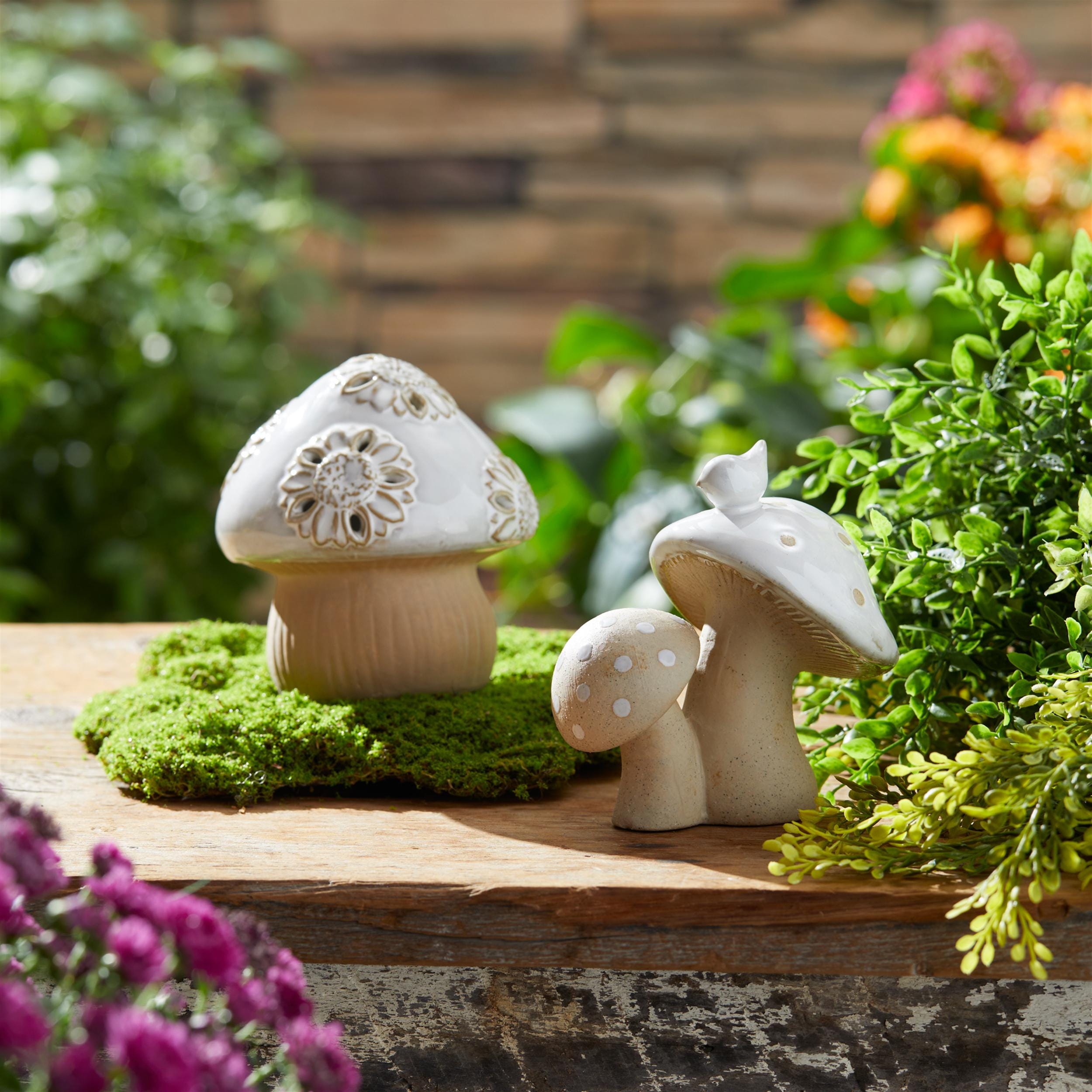 Neutral Porcelain Mushroom Decor Set – Cottage Farmhouse Shelf Accents (Set of 6)