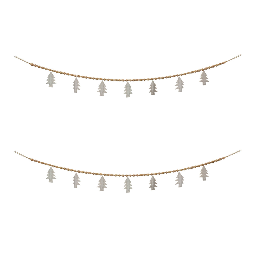 Wood Beaded Wool Tree Garland (Set of 2)