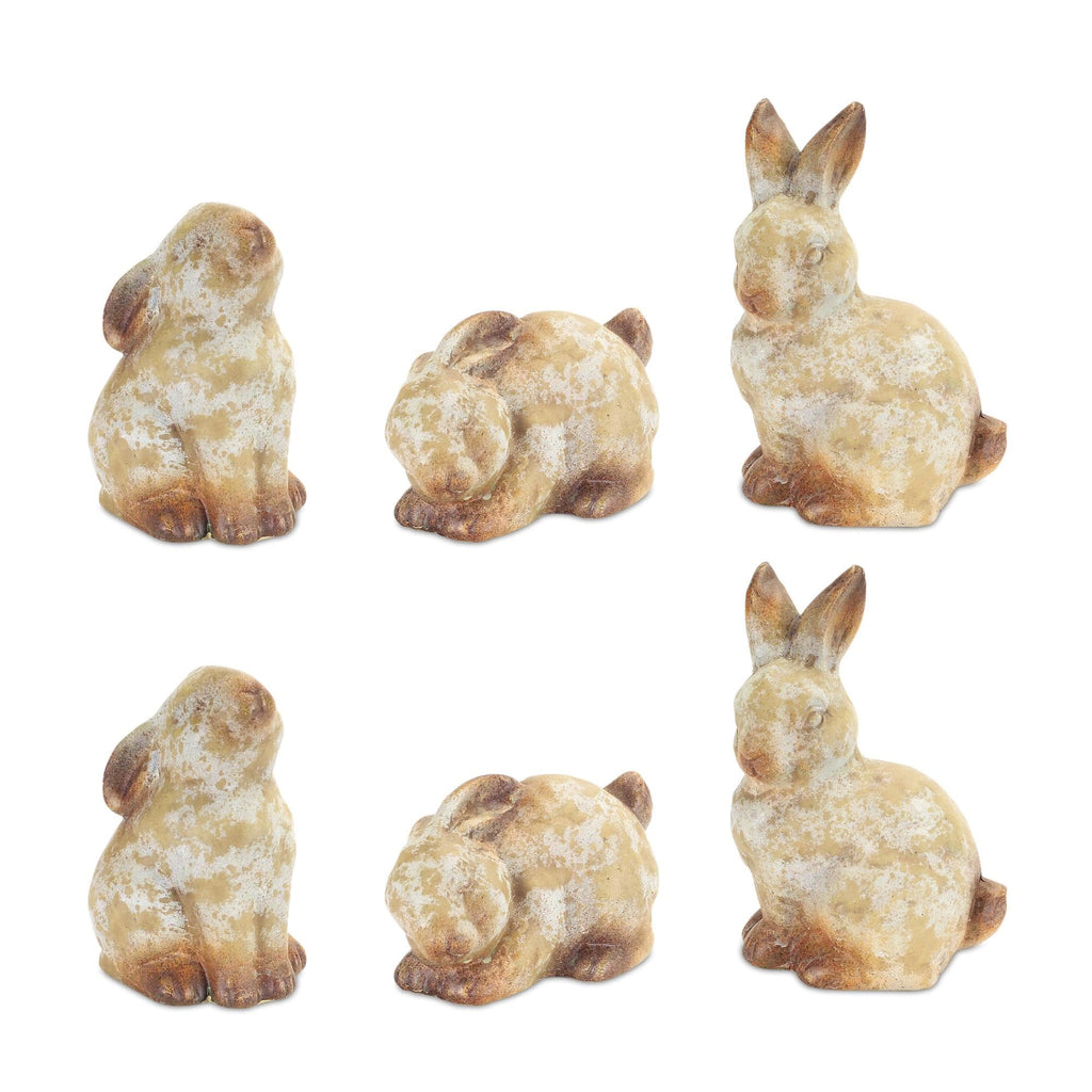 Weathered Terracotta Bunny Statues Set of 6 | Rustic Farmhouse Easter Decor