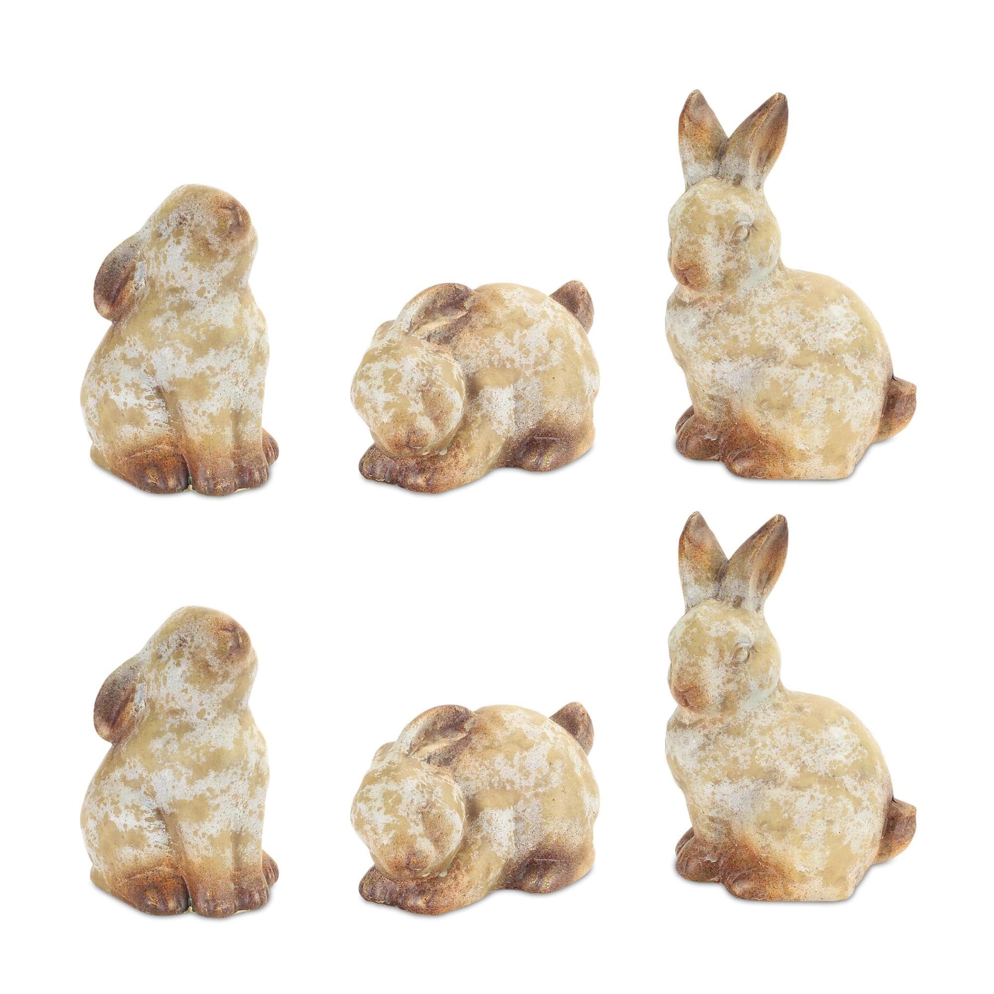 Weathered Terracotta Bunny Statues Set of 6 | Rustic Farmhouse Easter Decor