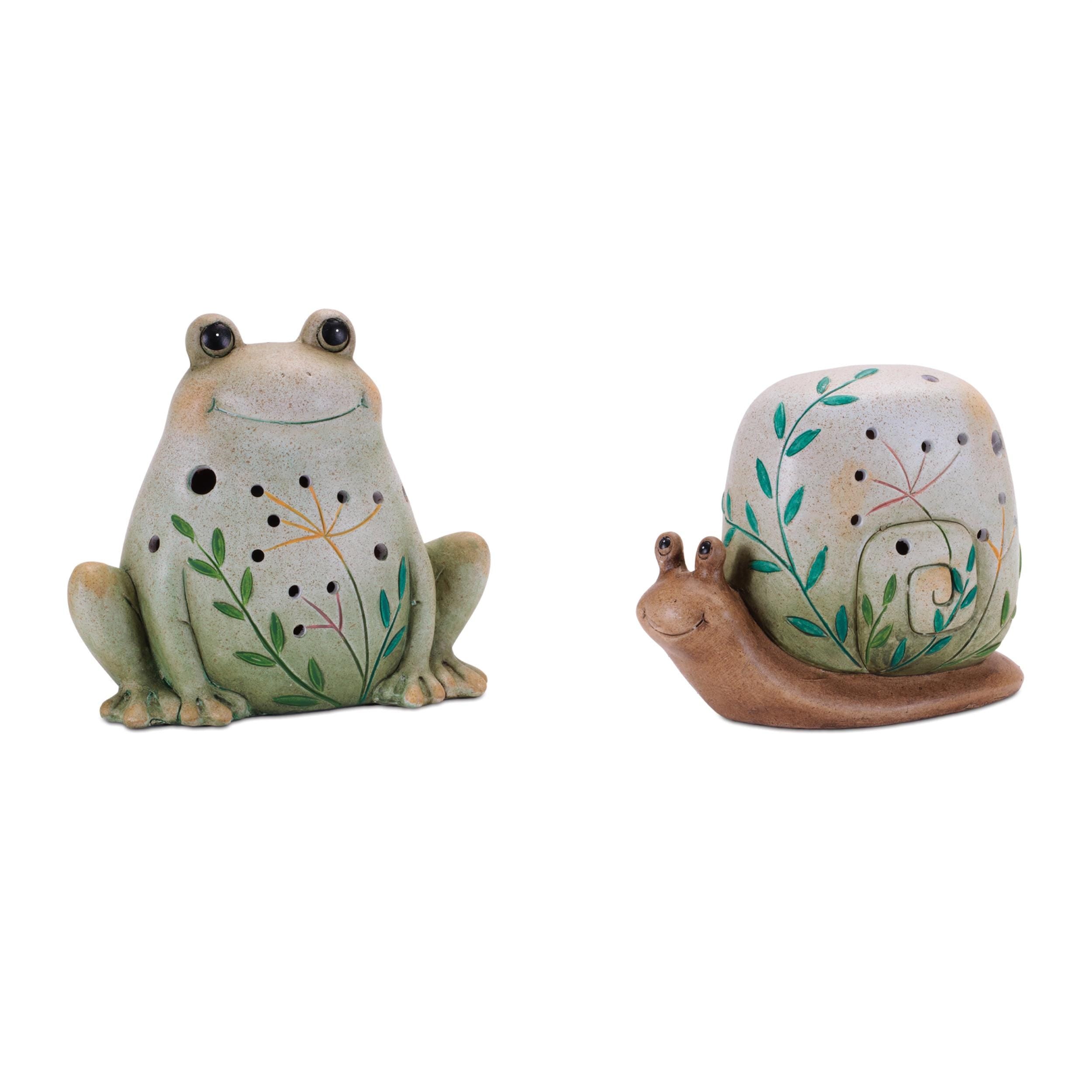Rustic Terra Cotta Frog and Snail Decor Set | Farmhouse Garden Accent