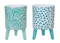 Small Blue and White Planter Set with Legs (2 Pots)