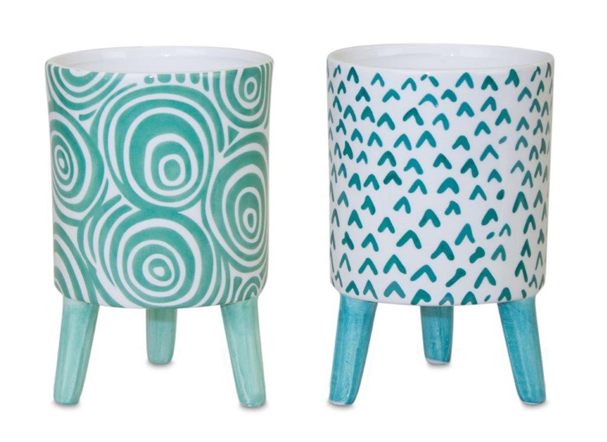 Small Blue and White Planter Set with Legs (2 Pots)