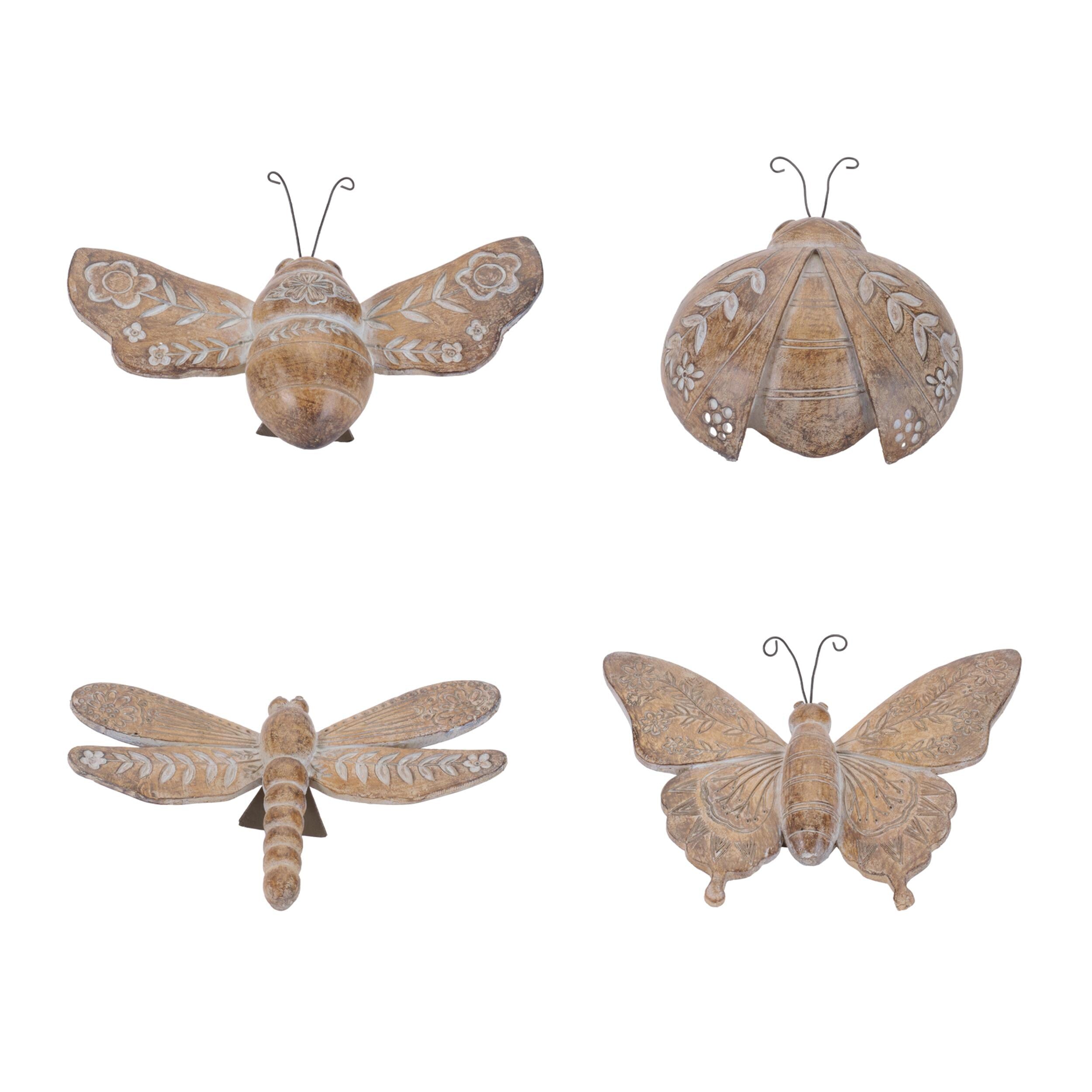 Rustic Floral Insect Shelf Sitters Set of 4 | Farmhouse Spring Decor