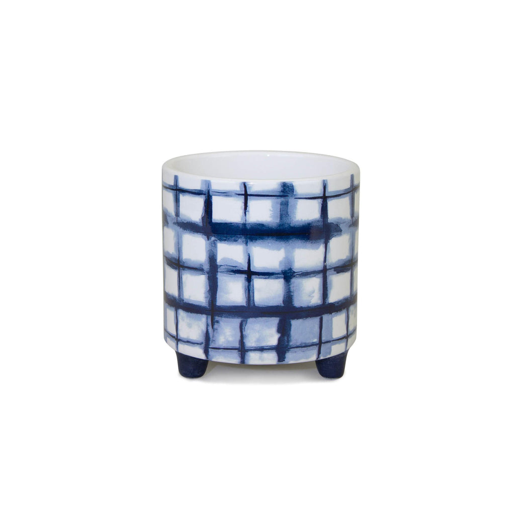Blue and White Footed Planter Set (2 Small Pots)