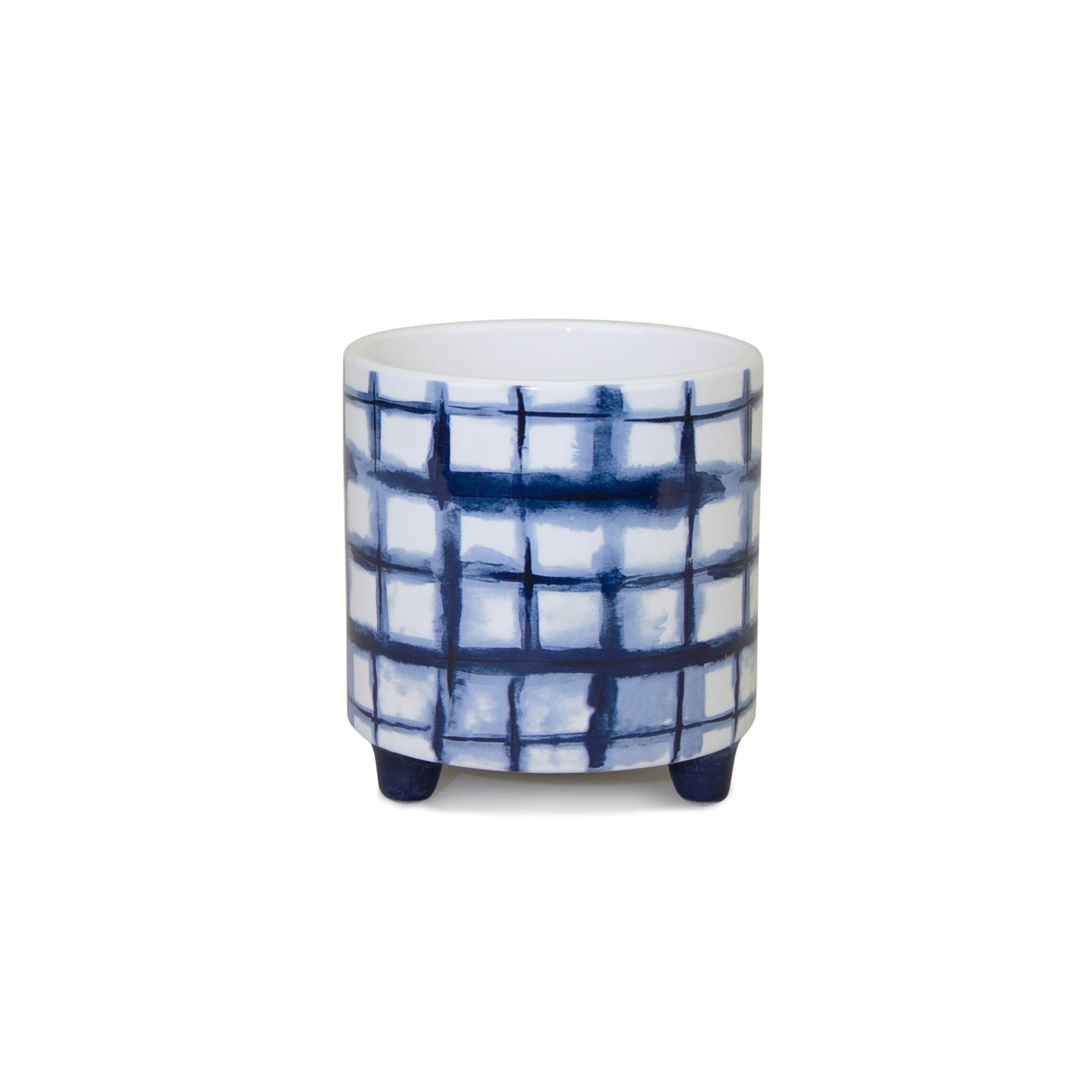 Blue and White Footed Planter Set (2 Small Pots)