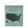 Green Linen Wall Hanging – United States Map Decor