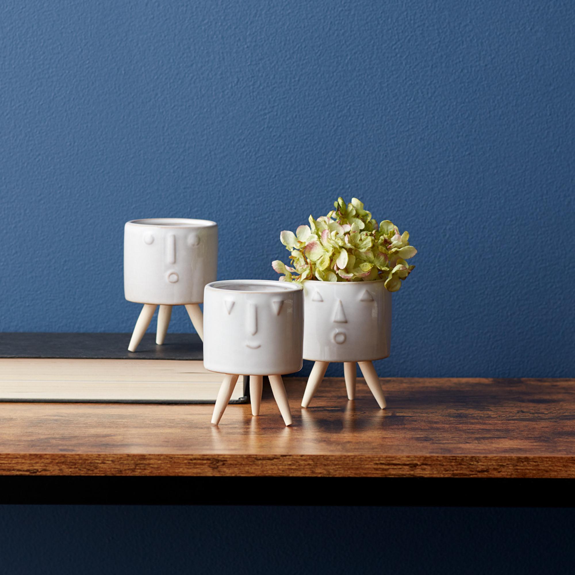 Small Face Planter Set with Wooden Legs (3 Pots)
