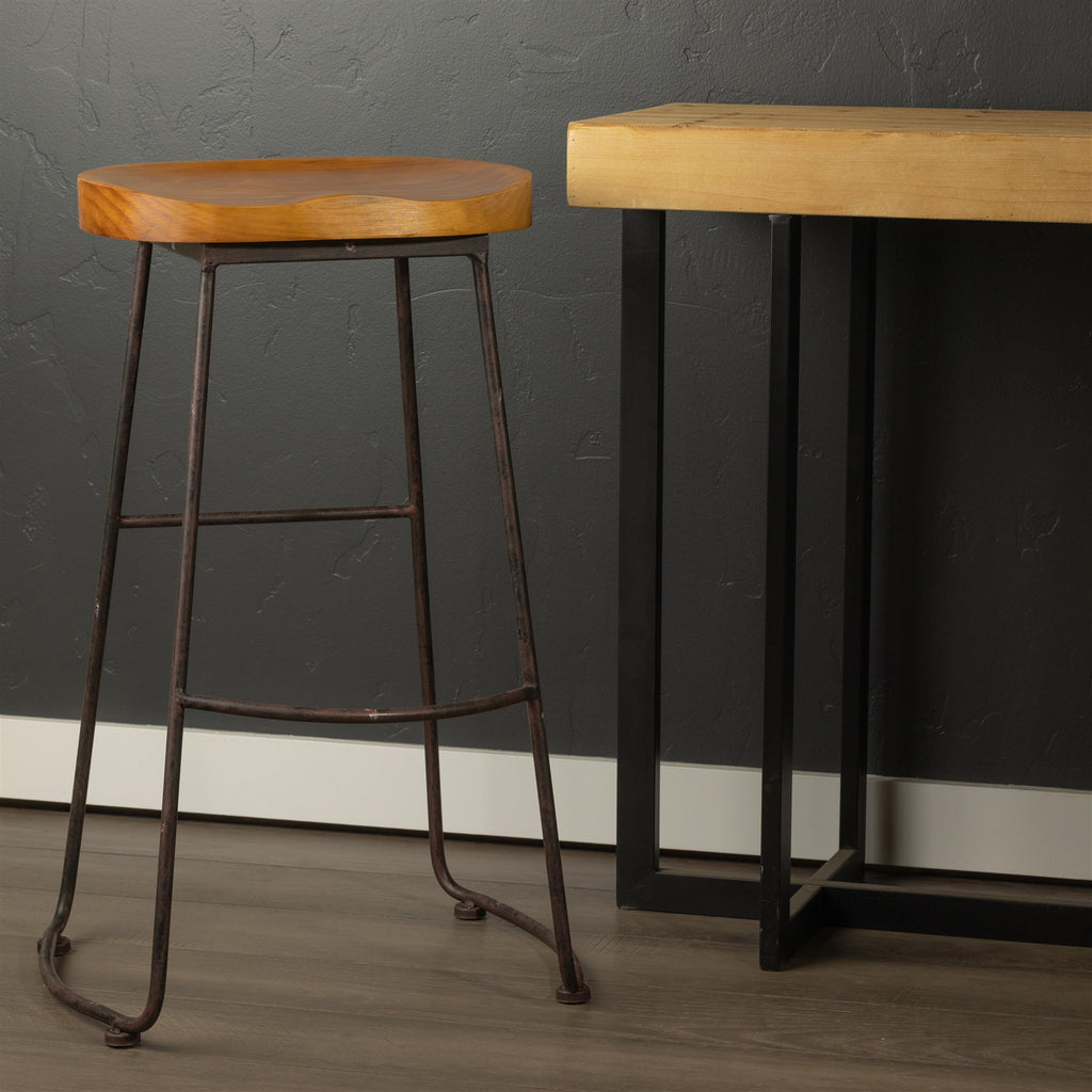 Industrial Wood Bar Stool with Metal Frame