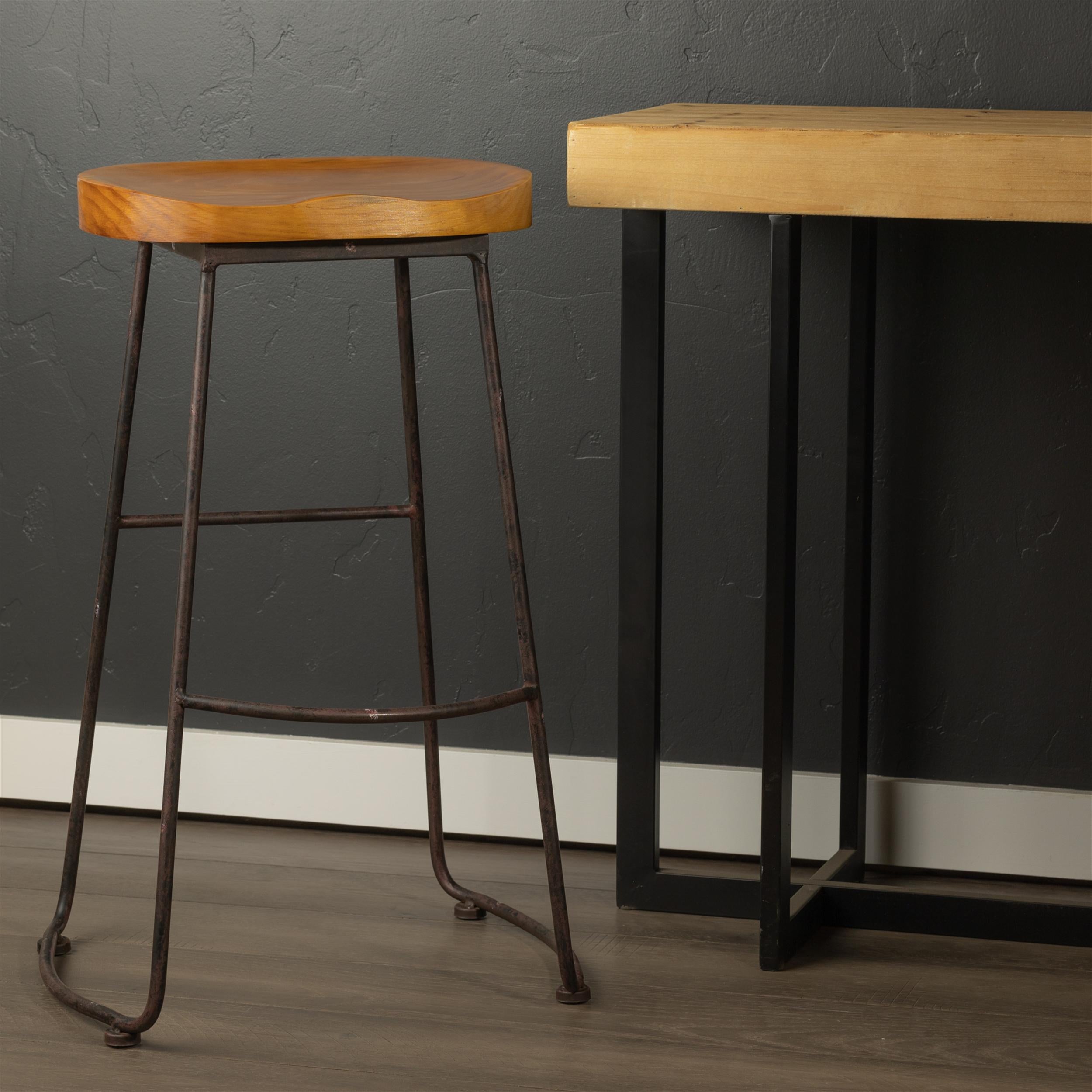 Industrial Wood Bar Stool with Metal Frame