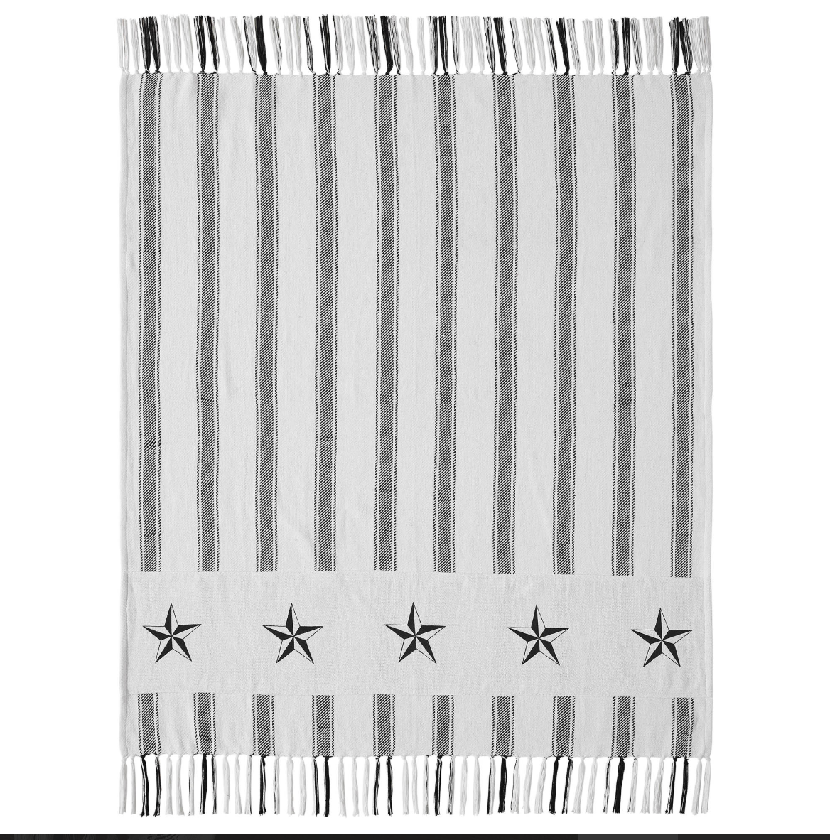 Sawyer Mill Black Ticking Stripe Farmhouse Throw Blanket with Barn Stars – 50x60