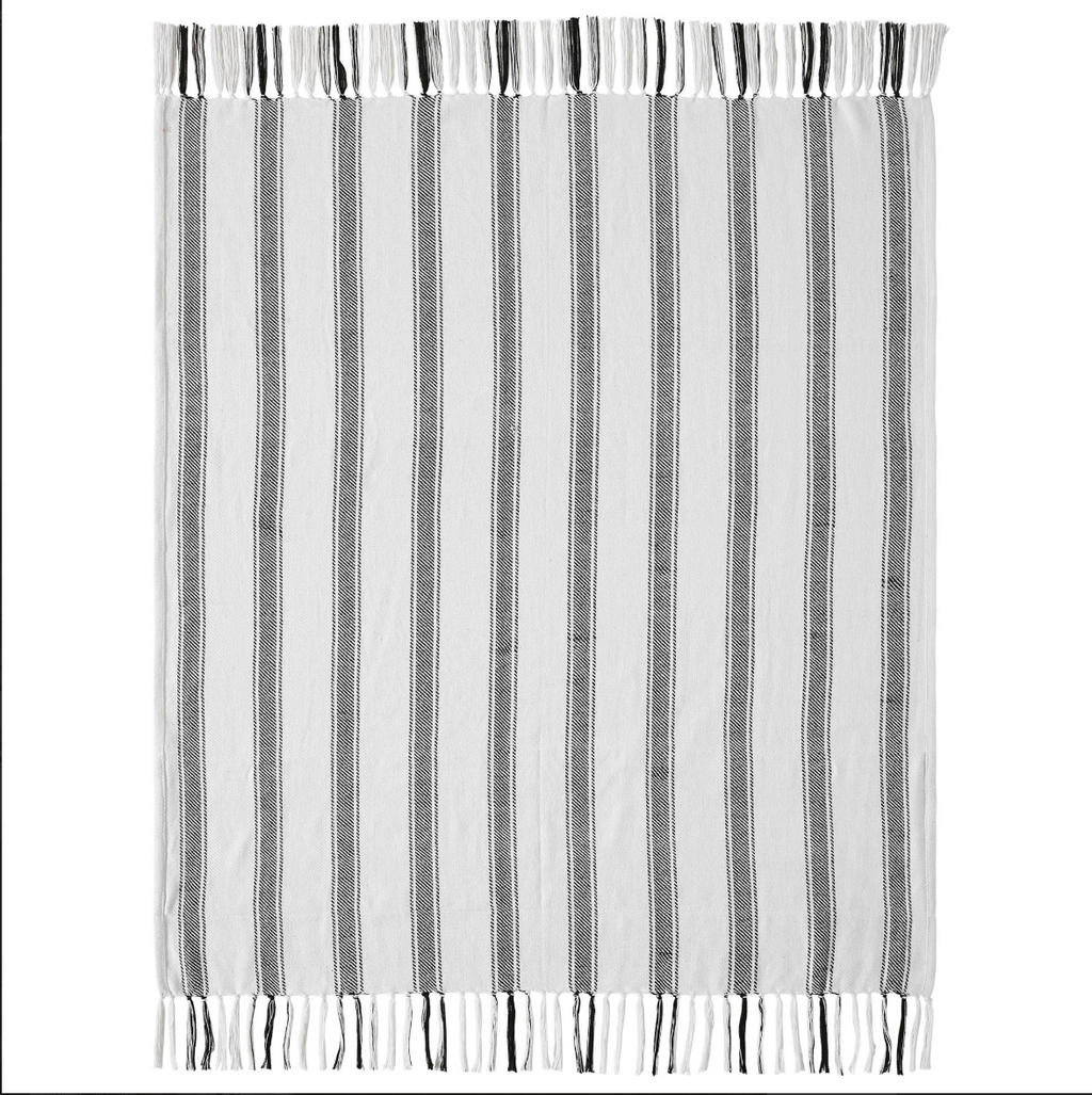 Sawyer Mill Black Ticking Stripe Farmhouse Throw Blanket with Barn Stars – 50x60