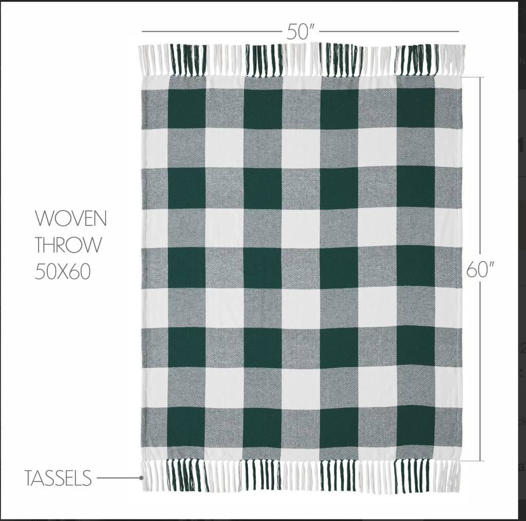 Hunter Green Buffalo Check Farmhouse Throw Blanket | 50x60 Woven Cotton Blend