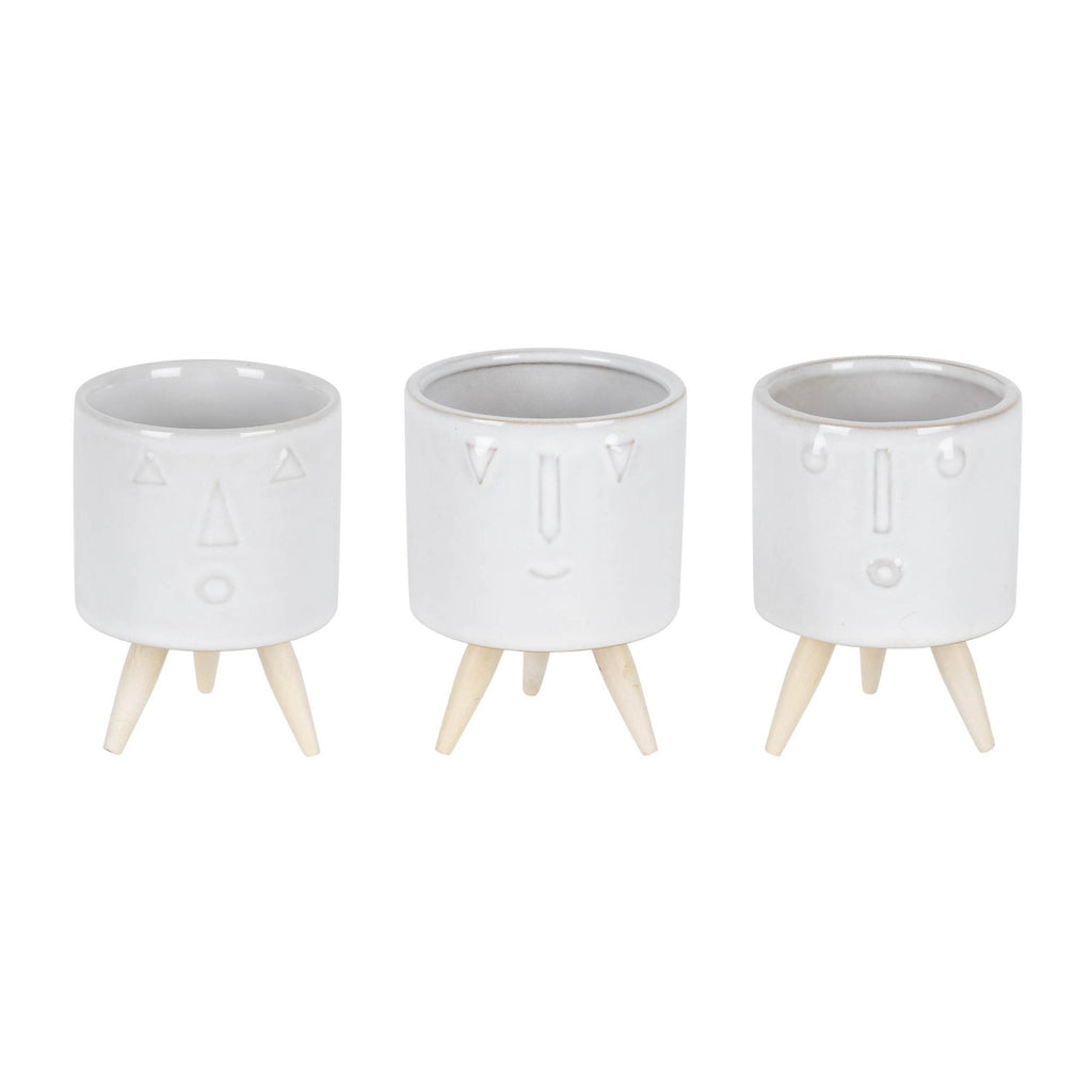 Small Face Planter Set with Wooden Legs (3 Pots)