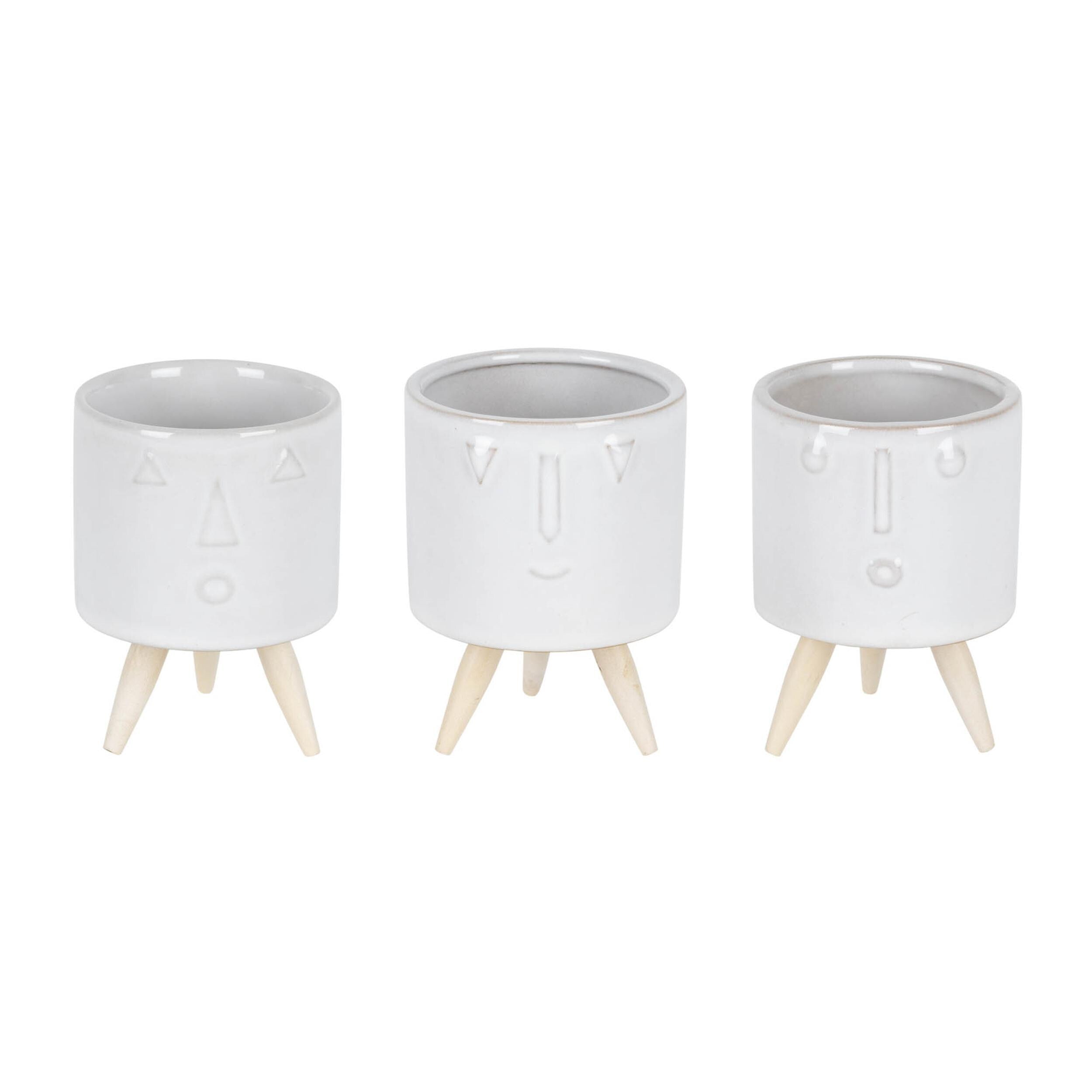 Small Face Planter Set with Wooden Legs (3 Pots)