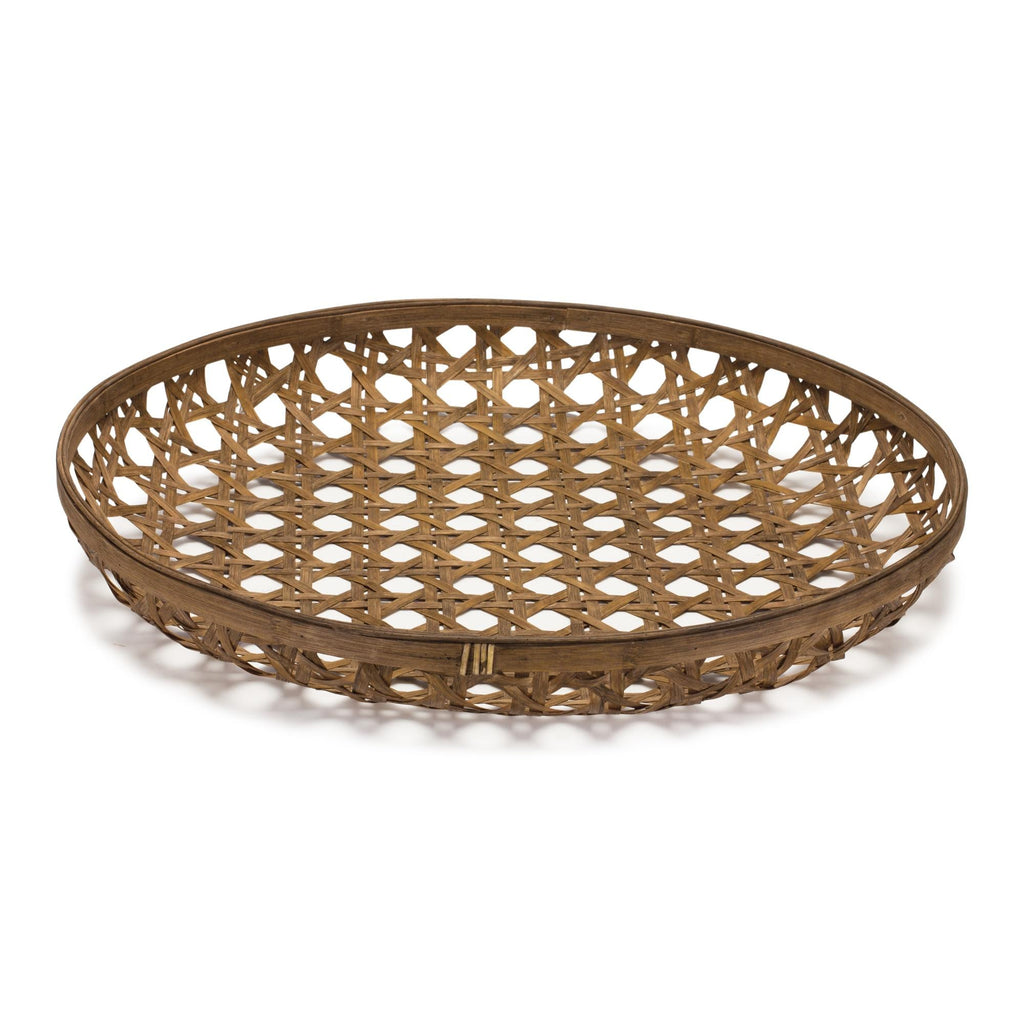 Large Round Woven Bamboo Tray 26" – Wood Decorative Tray