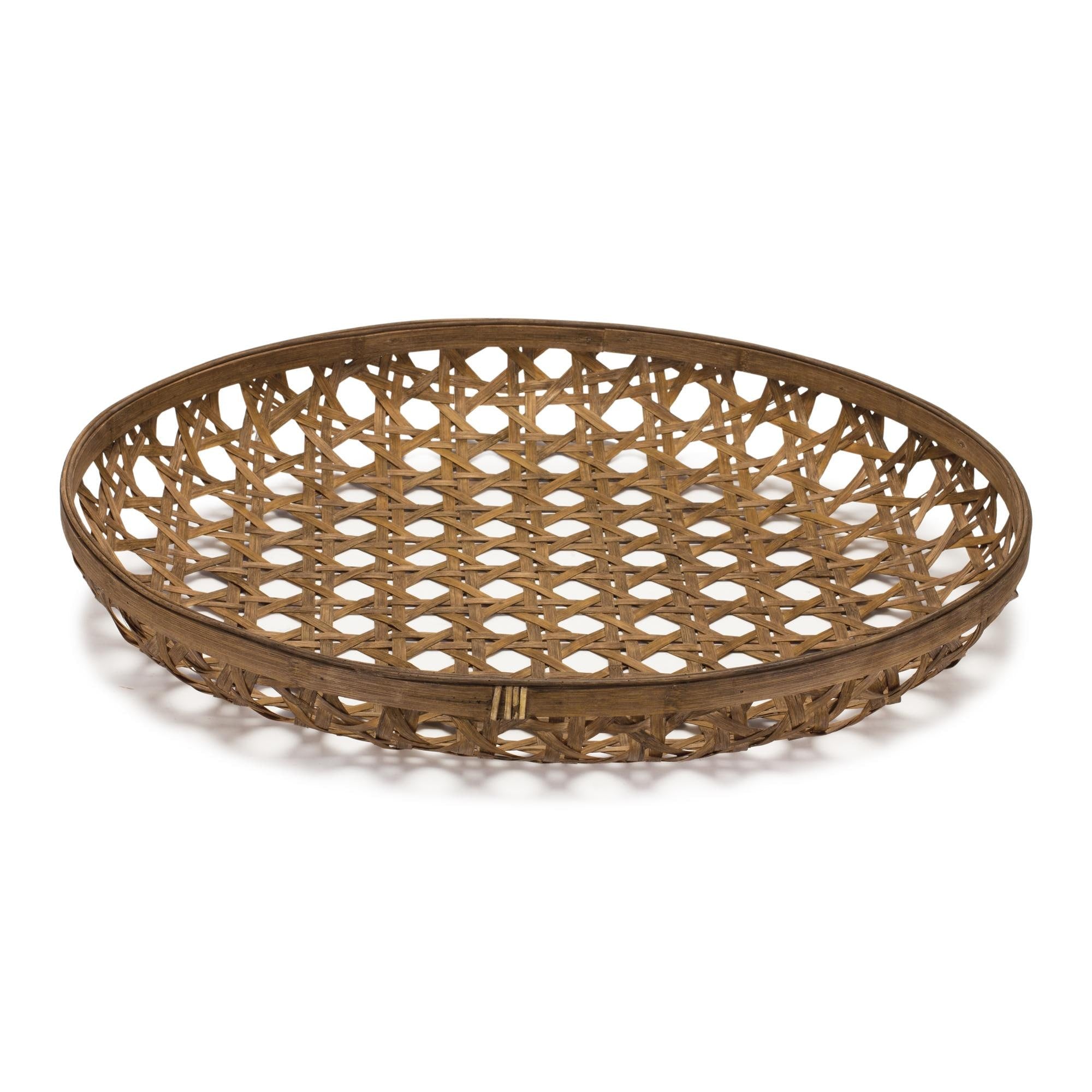 Large Round Woven Bamboo Tray 26" – Wood Decorative Tray
