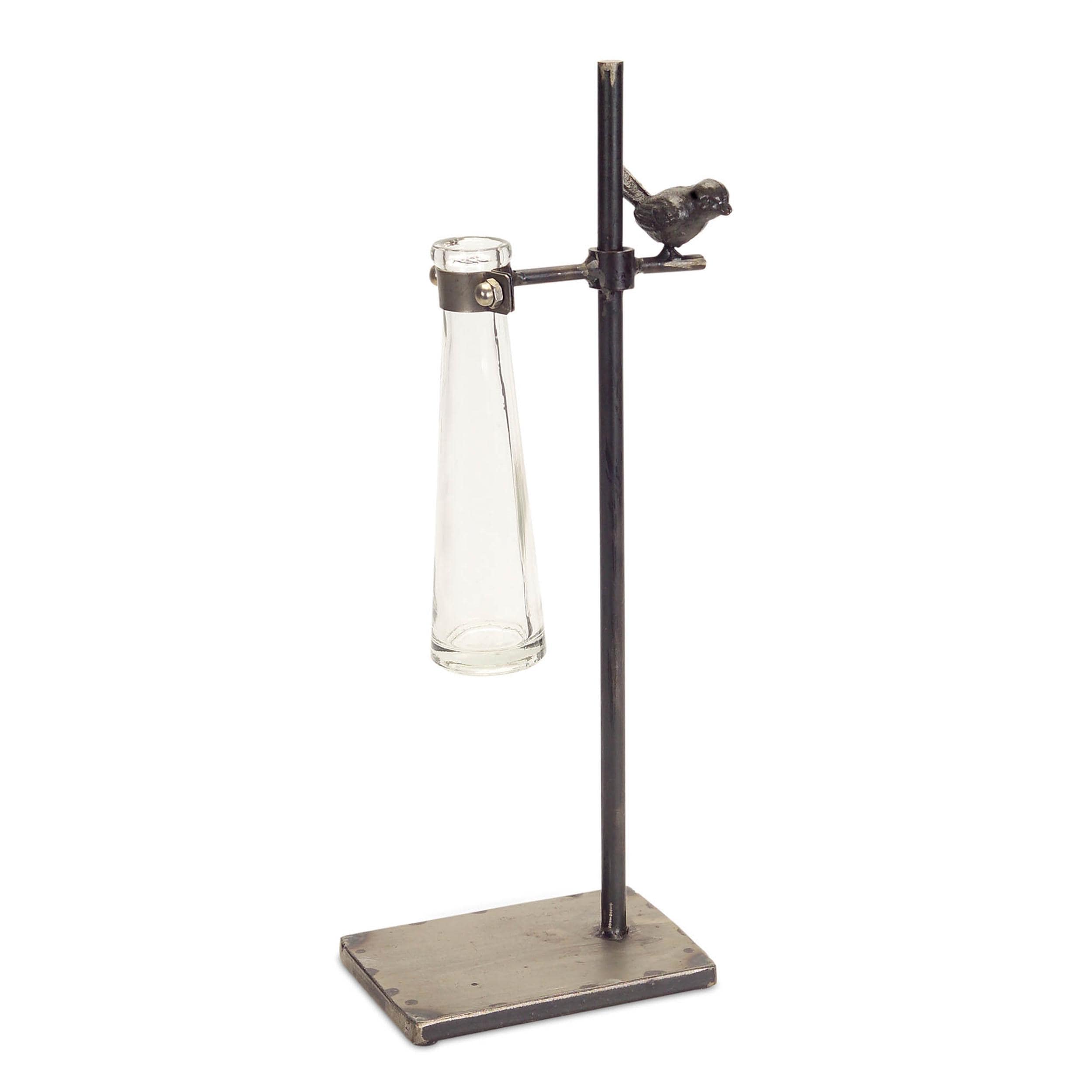 Rustic Hanging Glass Bud Vases with Metal Stand – Set of 2 Farmhouse Floral Holders