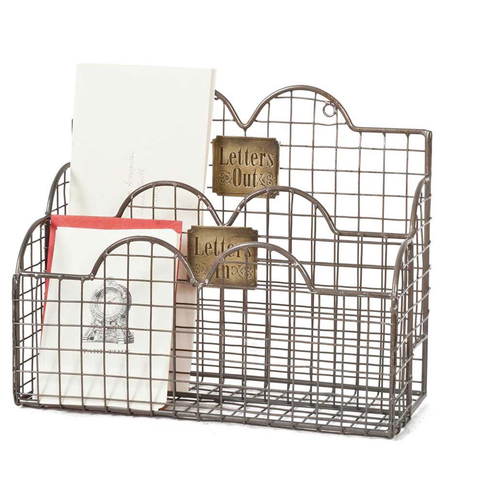 Aged Nickel Letters In Mail Caddy - Rustic Wall Organizer with Two Compartments