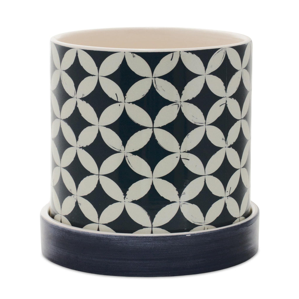 Blue and White Planter Set with Saucers (2 Sizes)