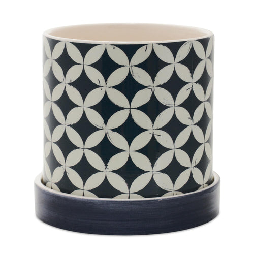 Blue and White Planter Set with Saucers (2 Sizes)