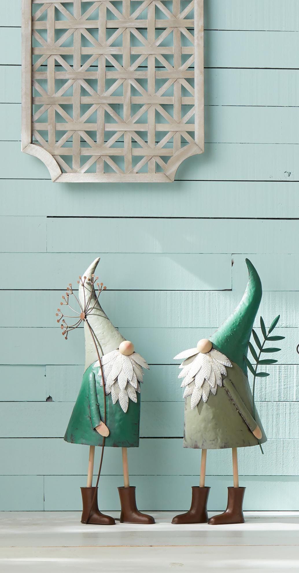 Large Rustic Metal Garden Gnomes – 27” Standing Outdoor Decor (Set of 2)
