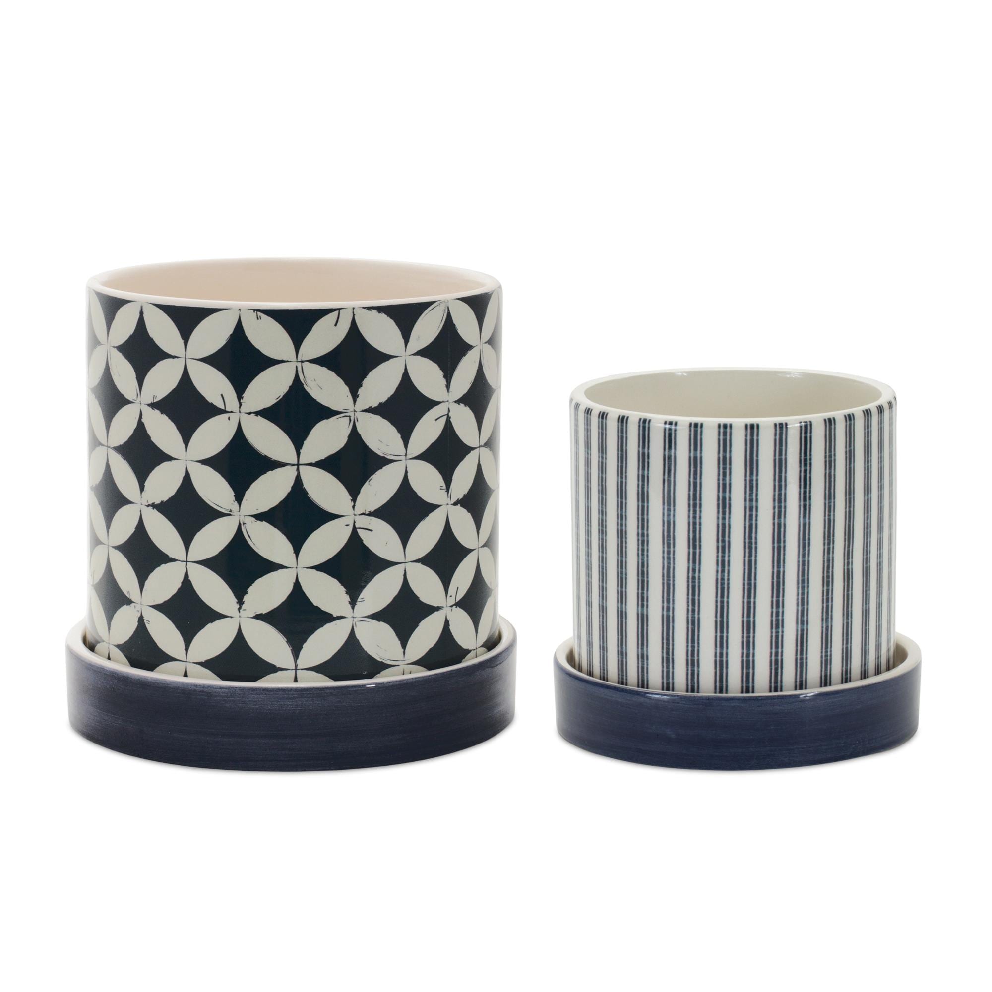 Blue and White Planter Set with Saucers (2 Sizes)