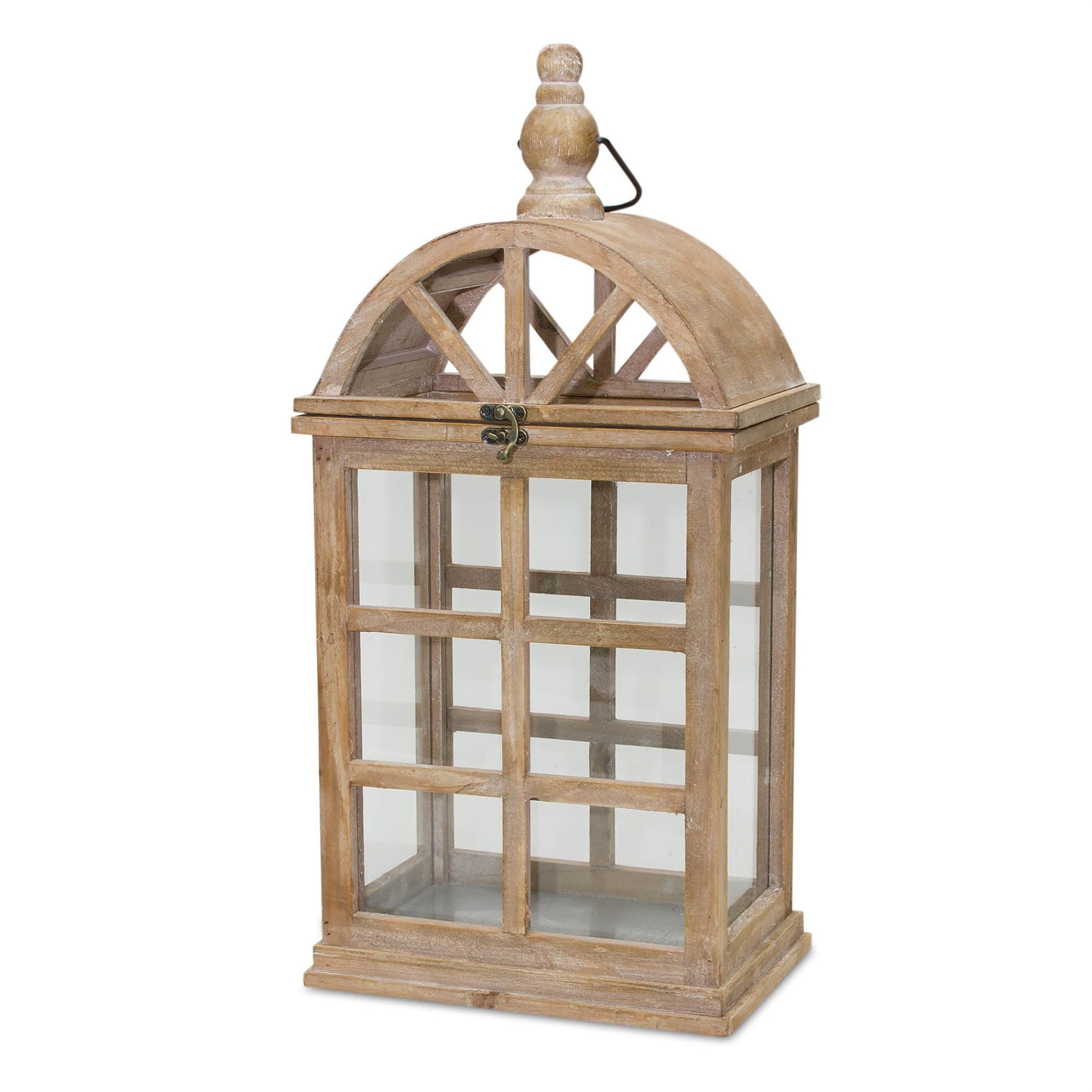 Natural wooden lantern with curved top (set of 2)
