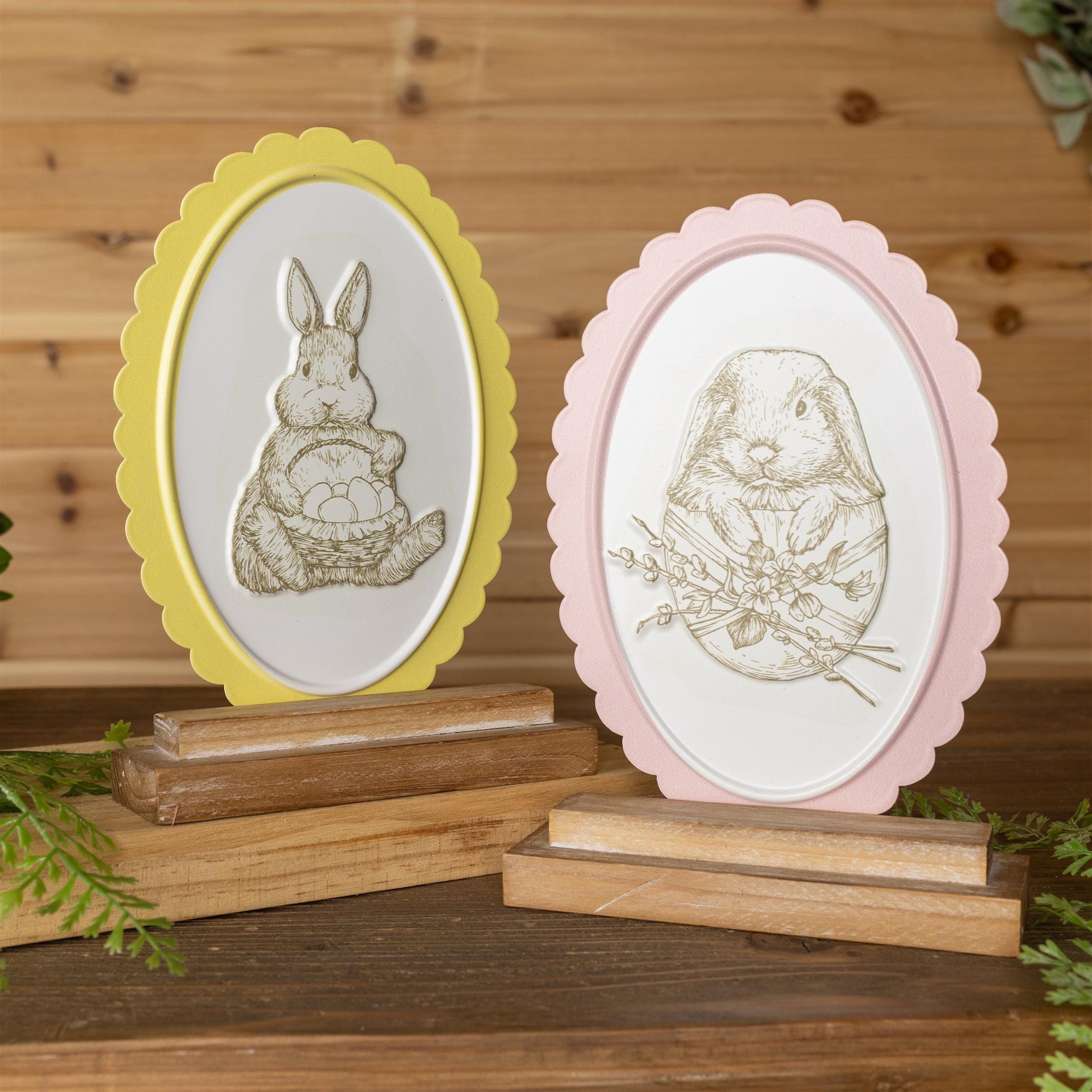 Embossed Bunny Tabletop Decor Set of 2 | Vintage Farmhouse Easter Sign