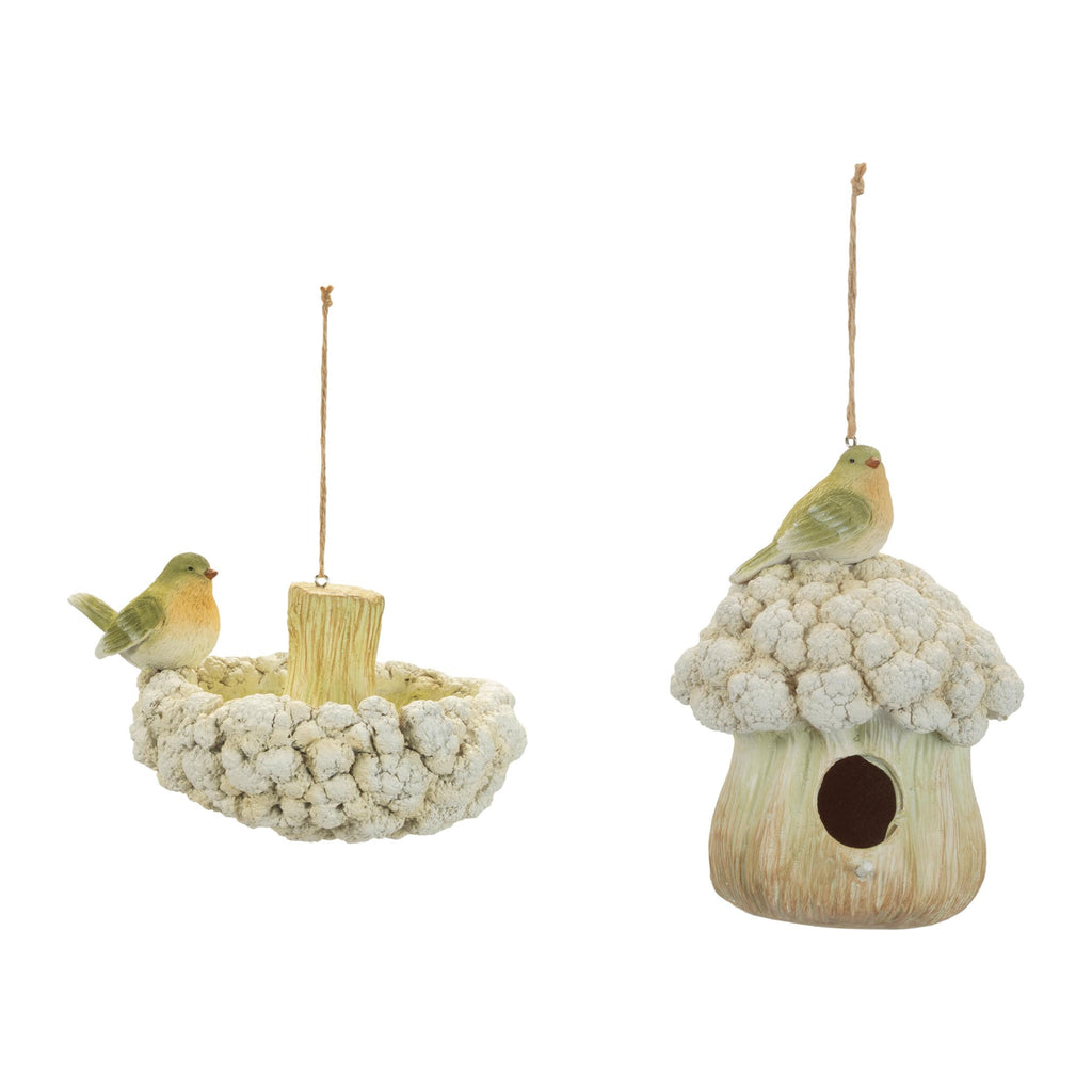 Rustic Birdhouse & Hanging Bird Bath Set | Farmhouse Garden Accent