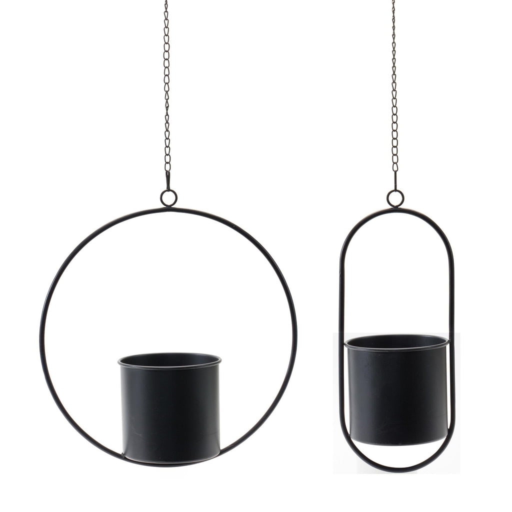Black Metal Hanging Planter Set with Frame (2 Pieces)