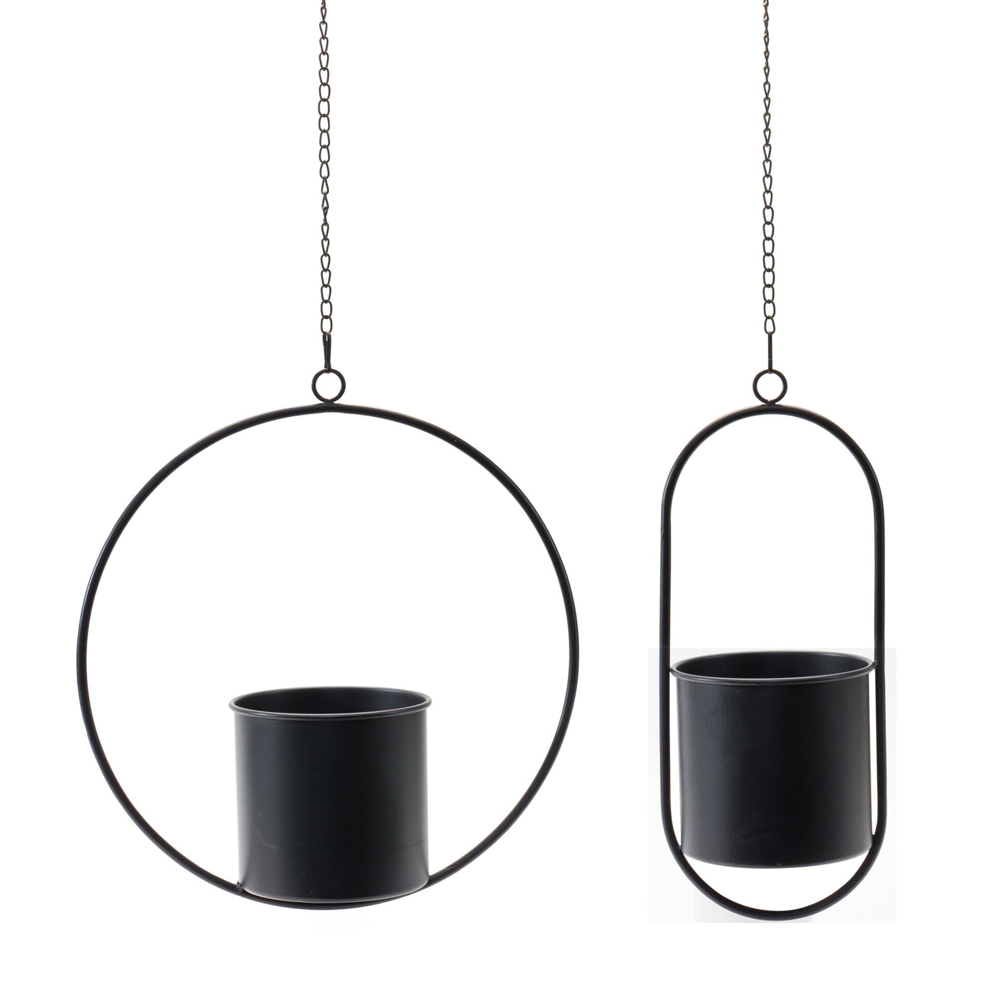 Black Metal Hanging Planter Set with Frame (2 Pieces)