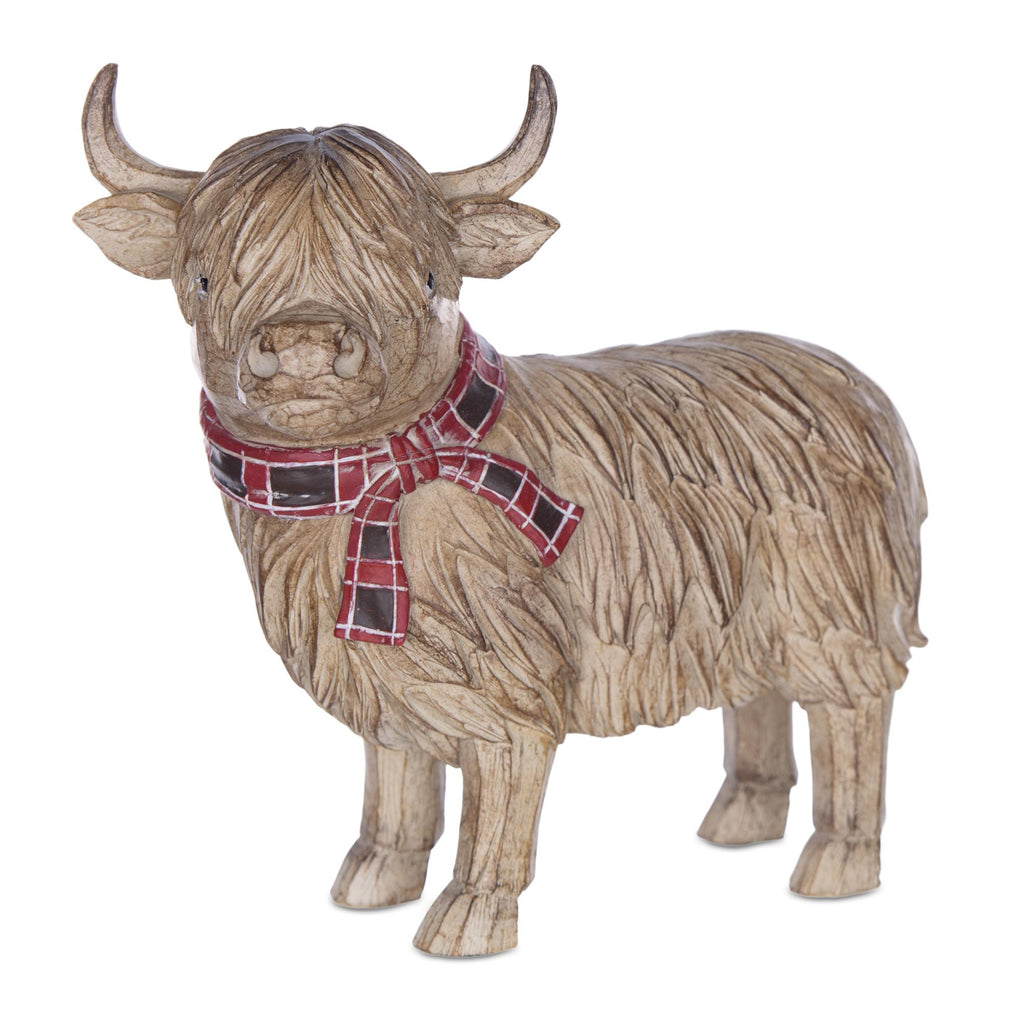 Highland Cow Christmas Figurines | Rustic Farmhouse Winter Decor Set