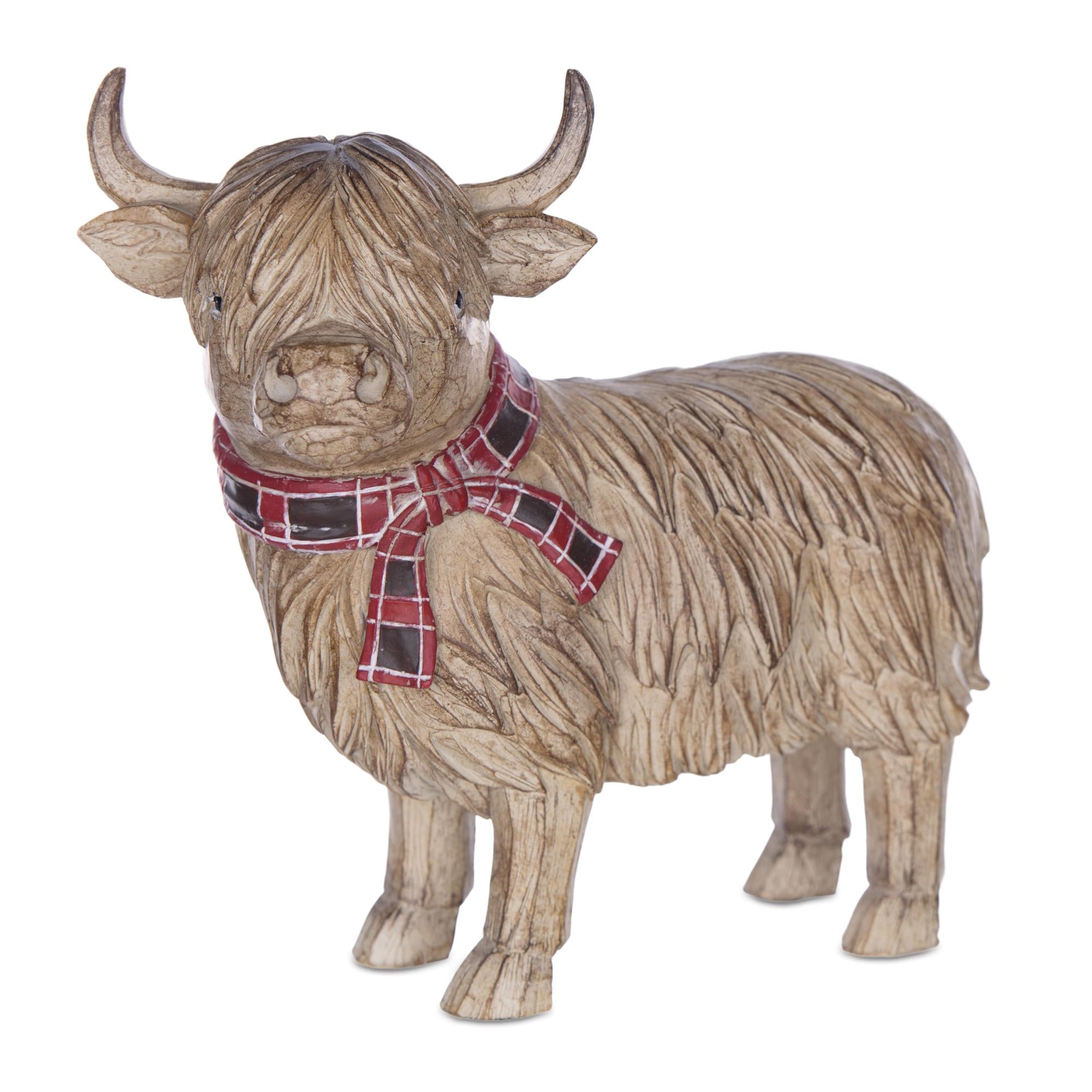 Highland Cow Christmas Figurines | Rustic Farmhouse Winter Decor Set