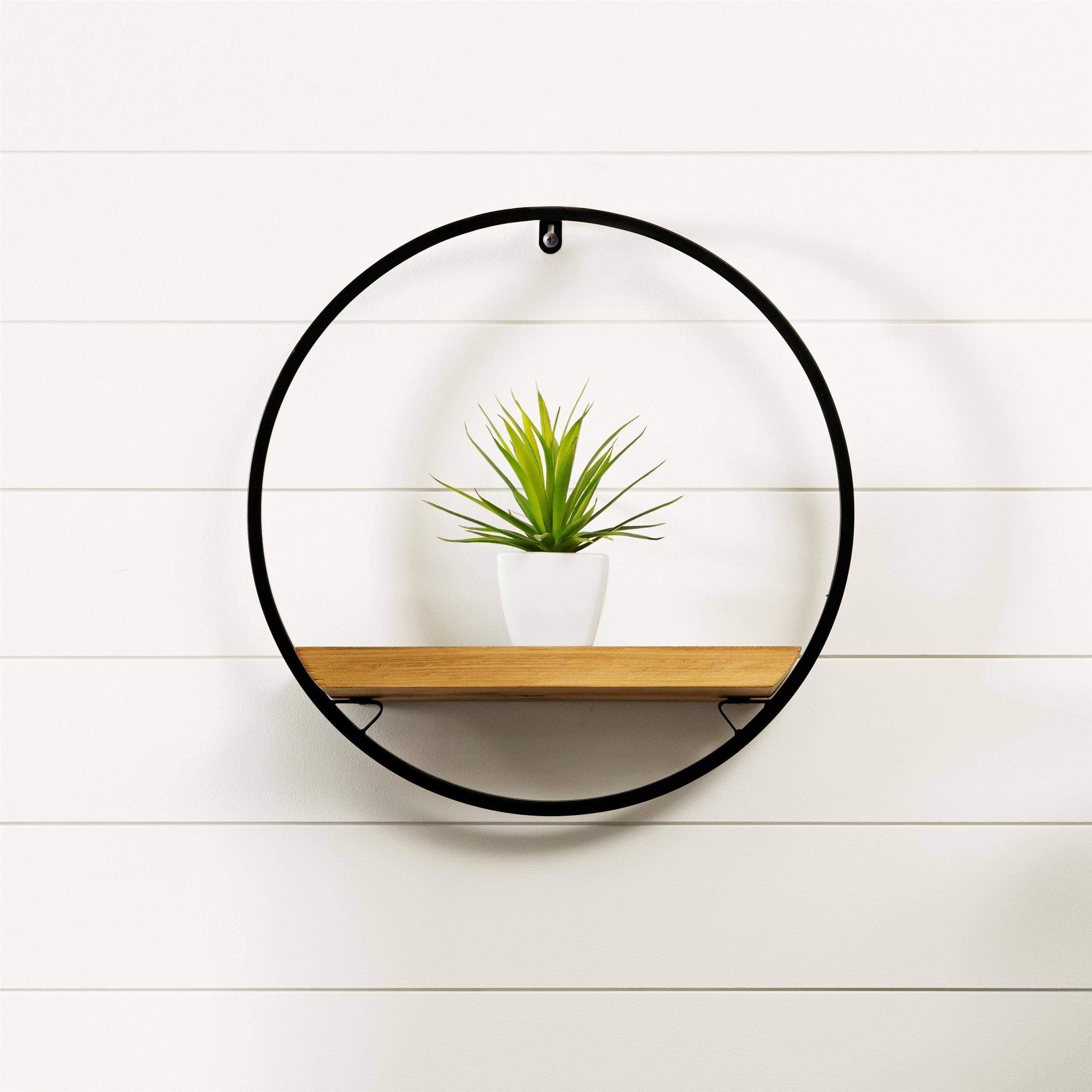 Round Wood and Metal Wall Shelf