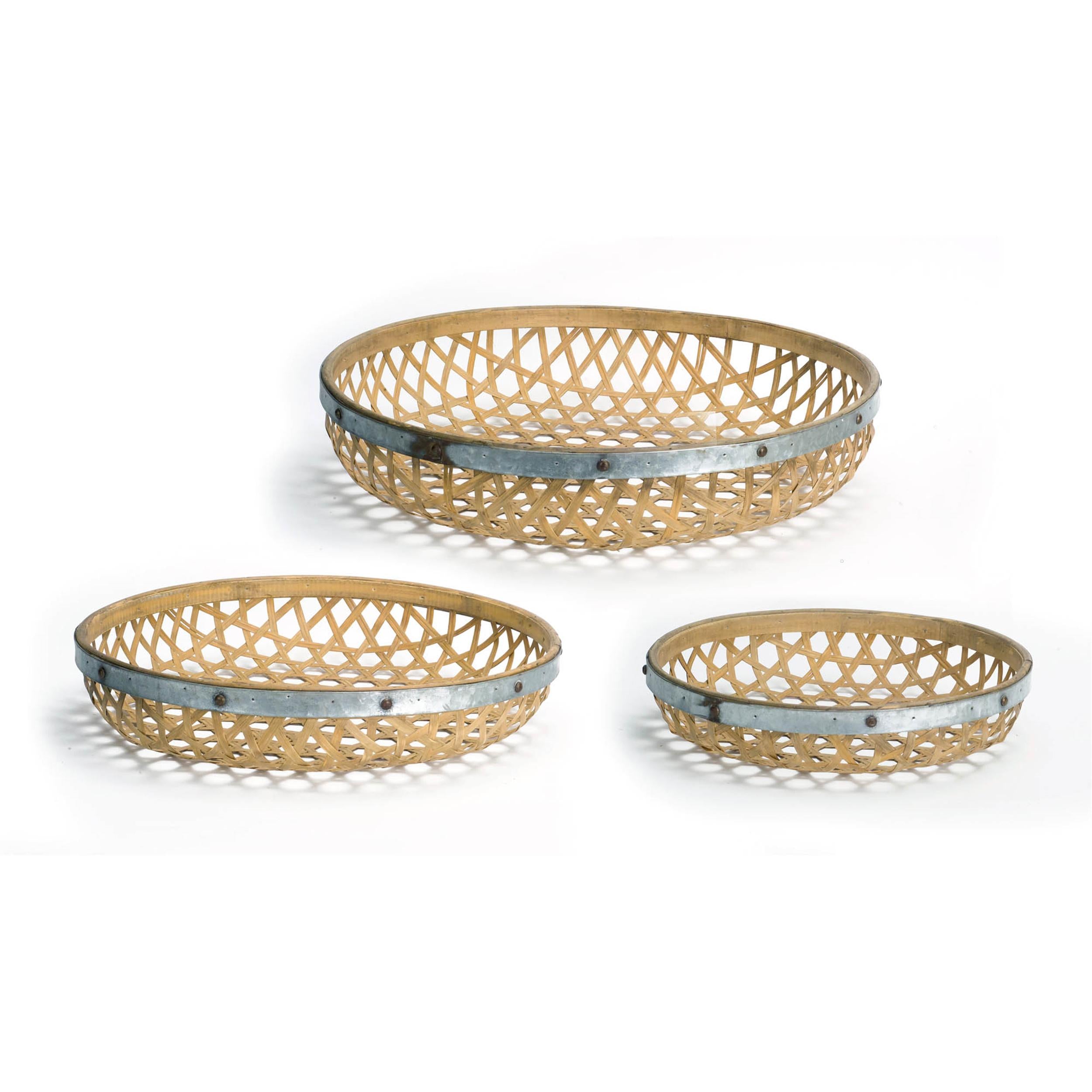 Woven Bamboo Tray Set with Metal Accent (3 Sizes)