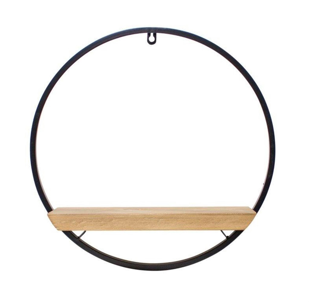 Round Wood and Metal Wall Shelf
