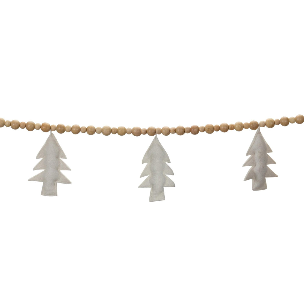 Wood Beaded Wool Garland Set of 2 – Rustic Christmas Tree Garland