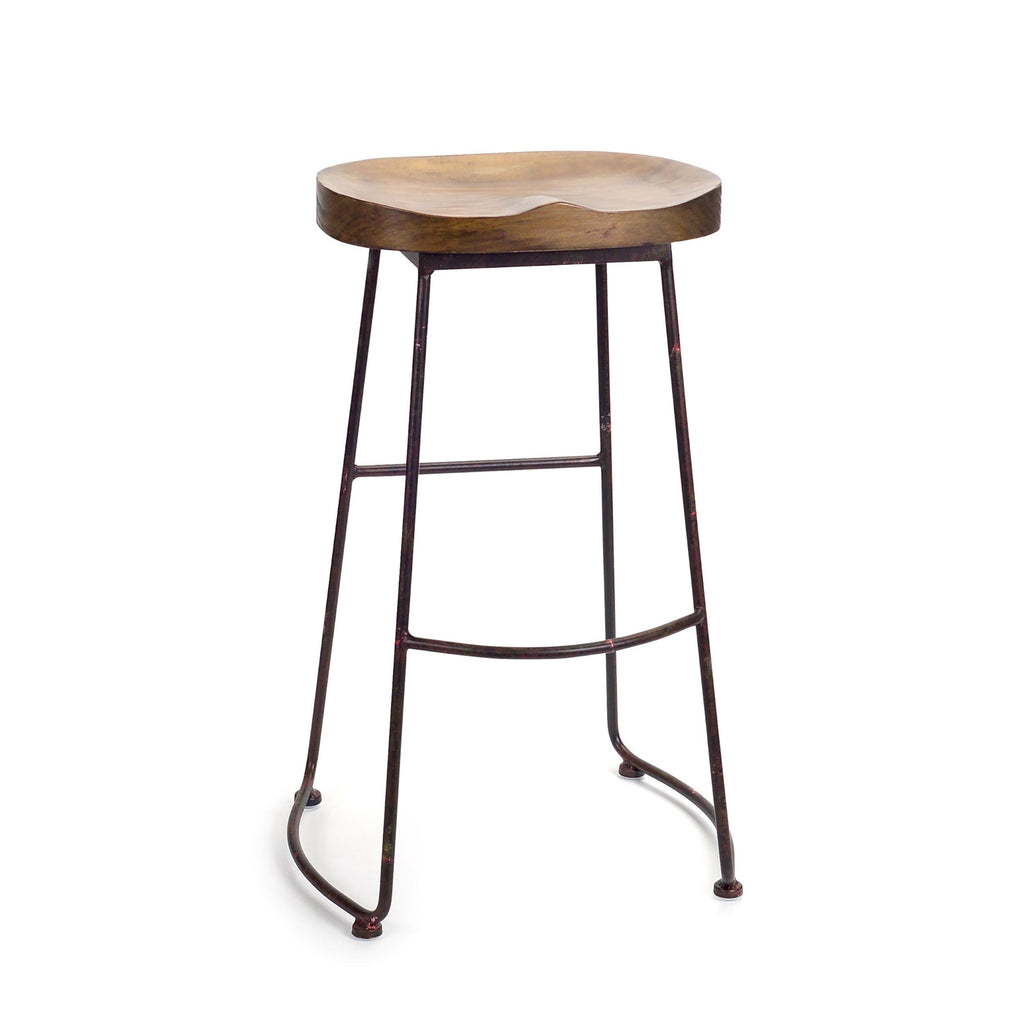 Industrial Wood Bar Stool with Metal Frame