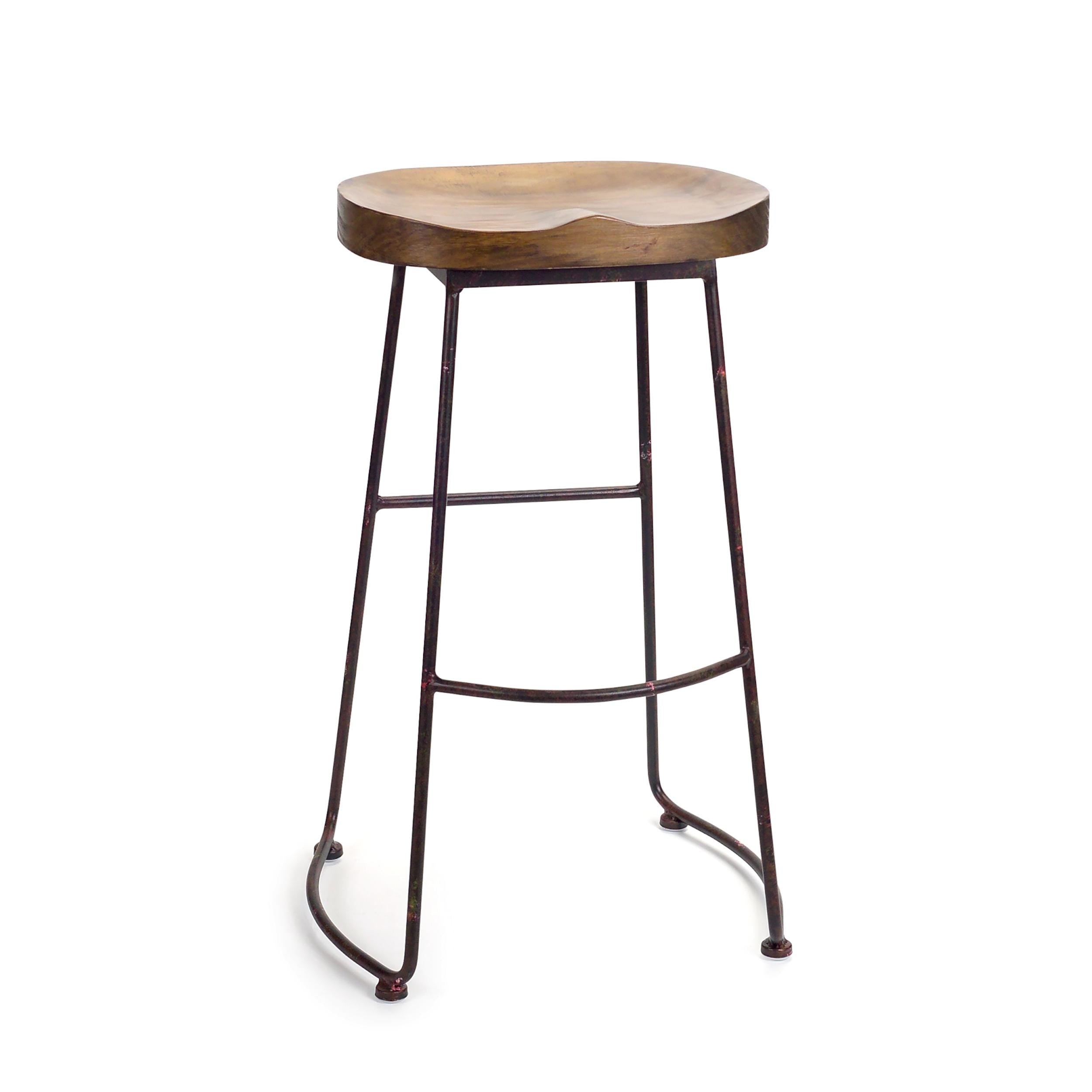 Industrial Wood Bar Stool with Metal Frame