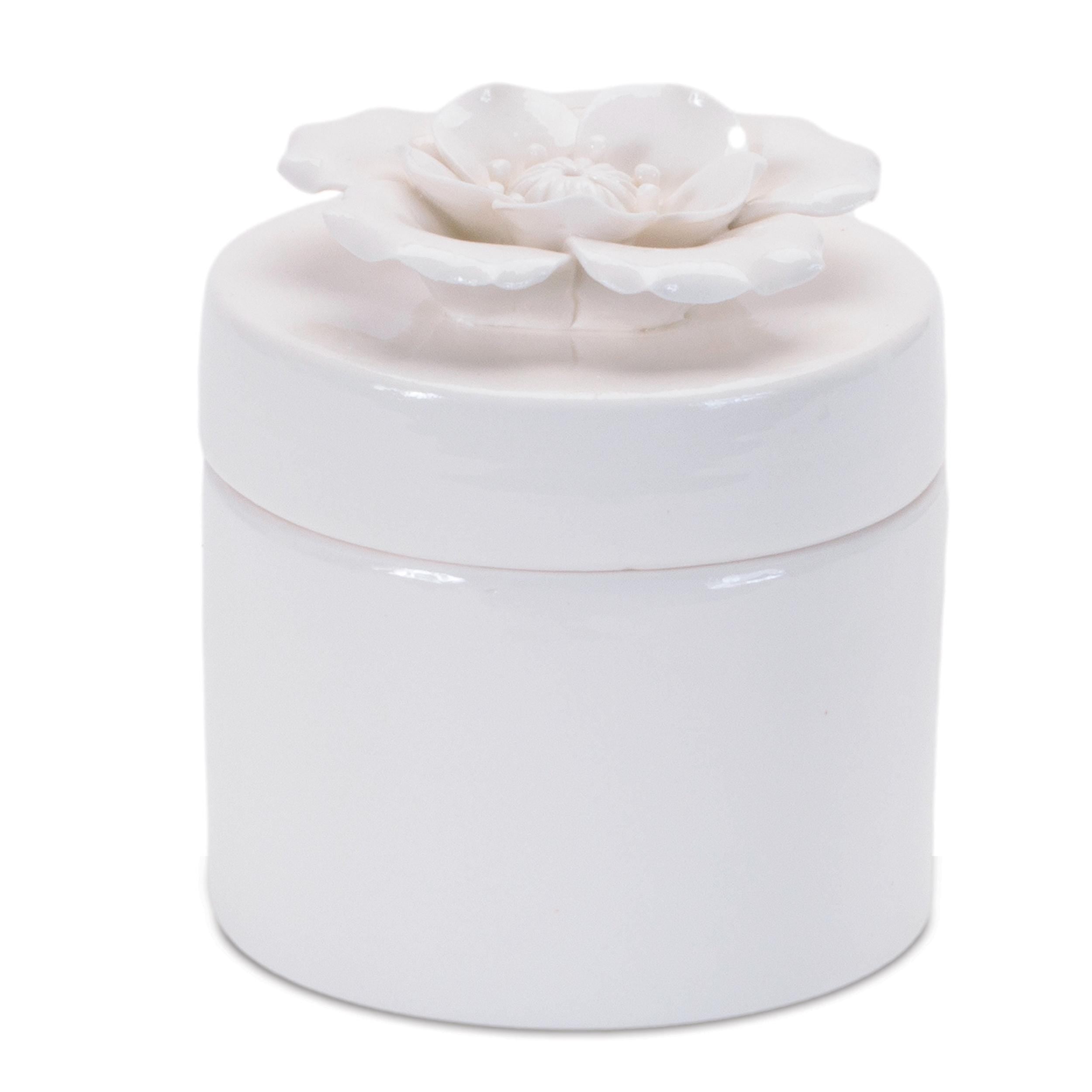 White Stoneware Floral Trinket Boxes Set of 3 | Farmhouse Cottage Decor
