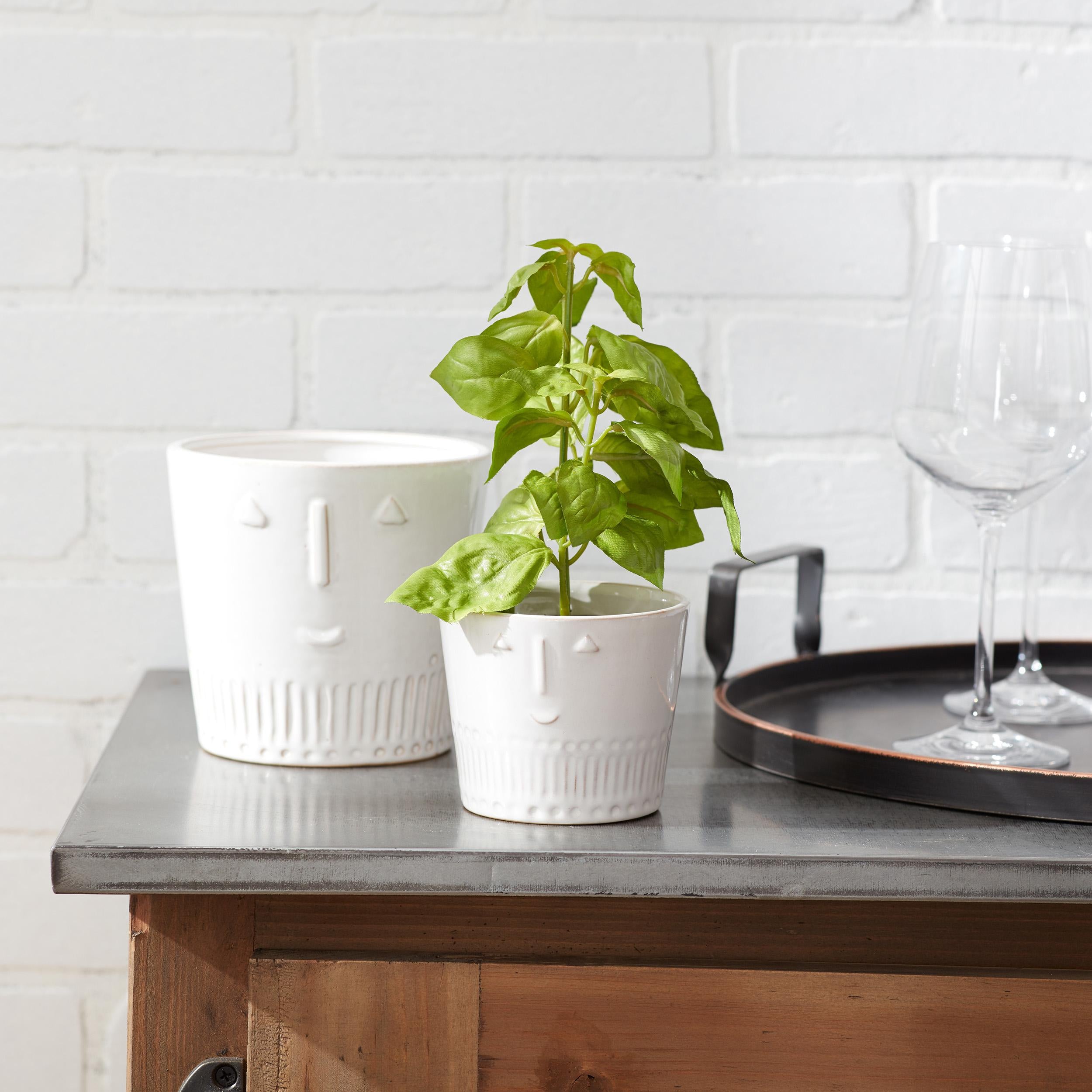 White Ceramic Face Planters Set of 2