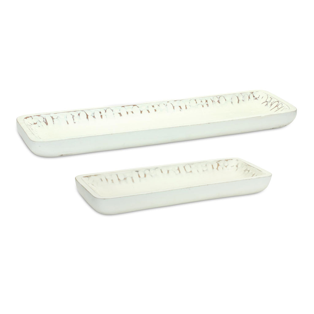 White Washed Wood Dough Bowl Tray Set (2 Sizes)