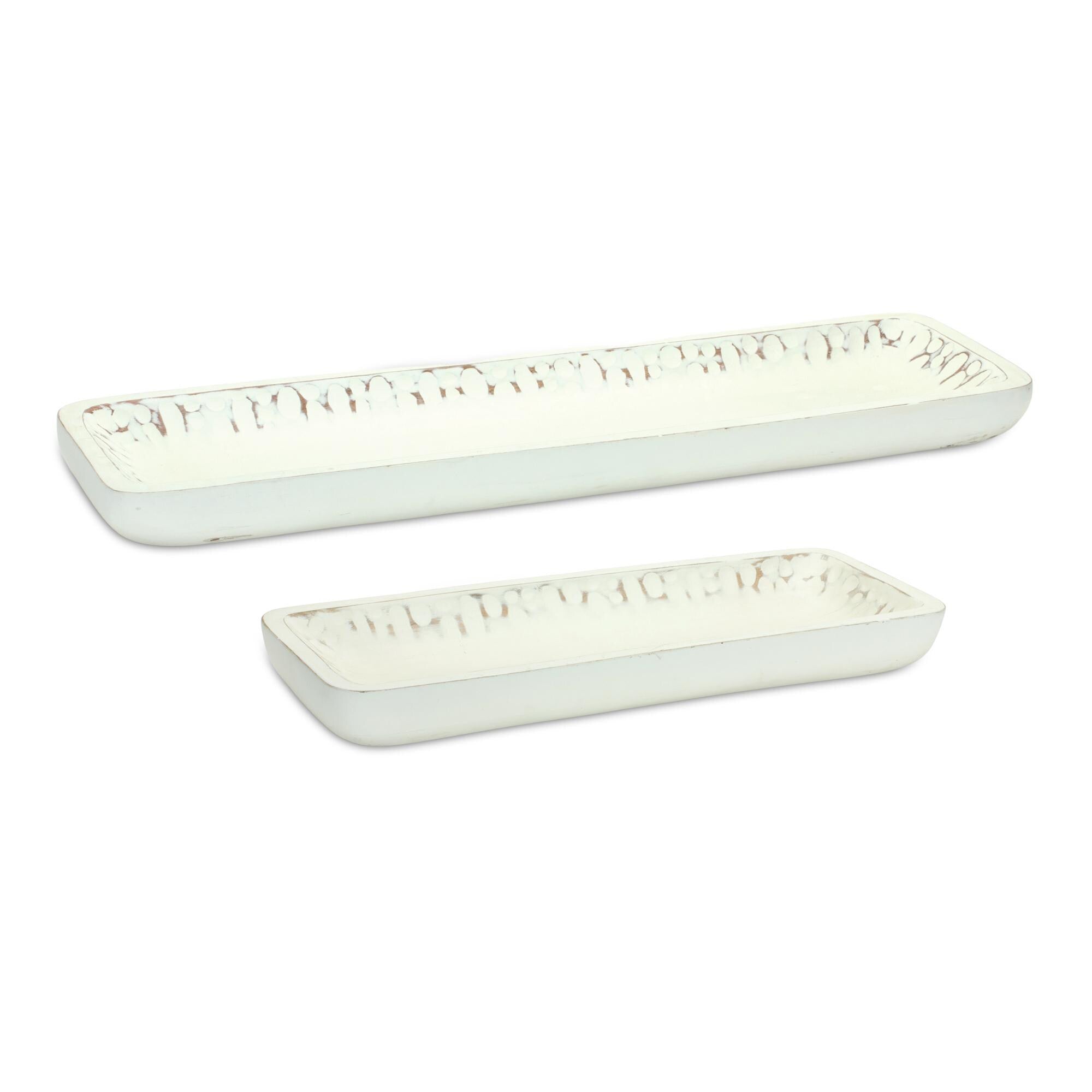 White Washed Wood Dough Bowl Tray Set (2 Sizes)