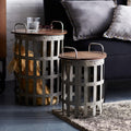 Farmhouse Wood & Metal Basket Side Tables (Set of 2)