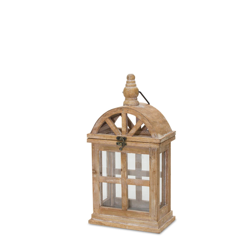 Natural wooden lantern with curved top (set of 2)
