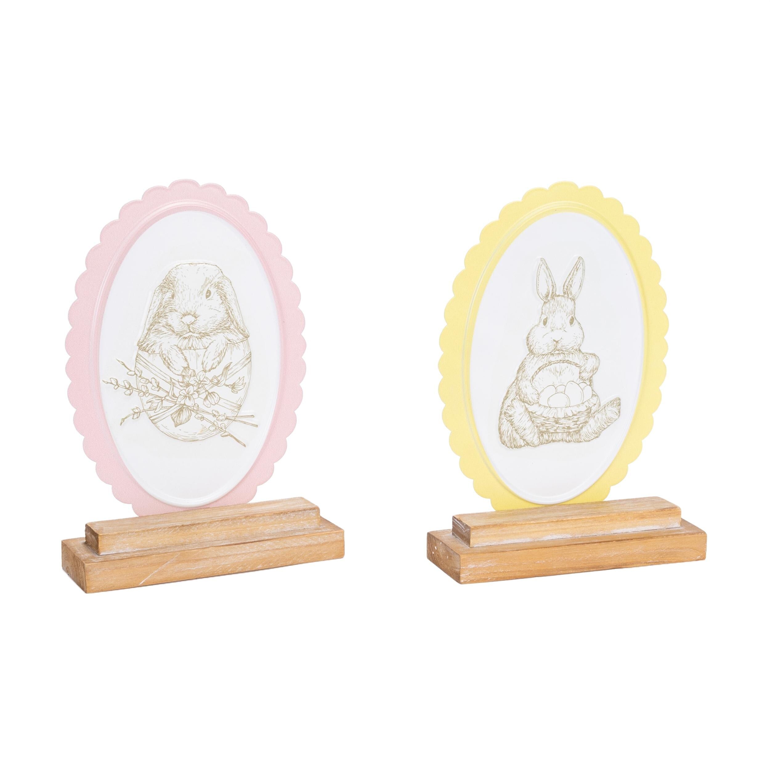 Embossed Bunny Tabletop Decor Set of 2 | Vintage Farmhouse Easter Sign