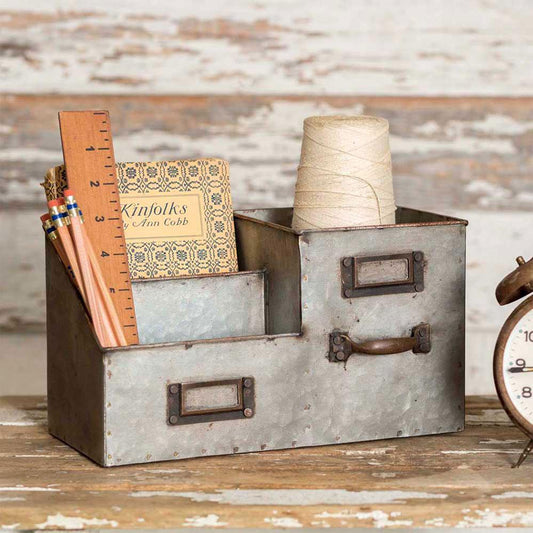 Three Bin Desk Organizer – Metal Office Storage with Label Holders