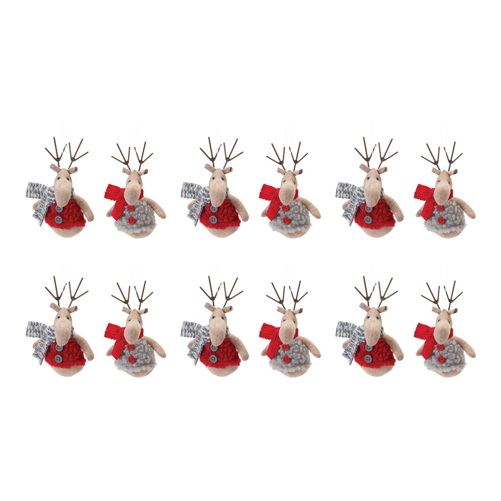 Plush Deer Sweater Ornaments Set of 12 – Christmas Tree Decorations