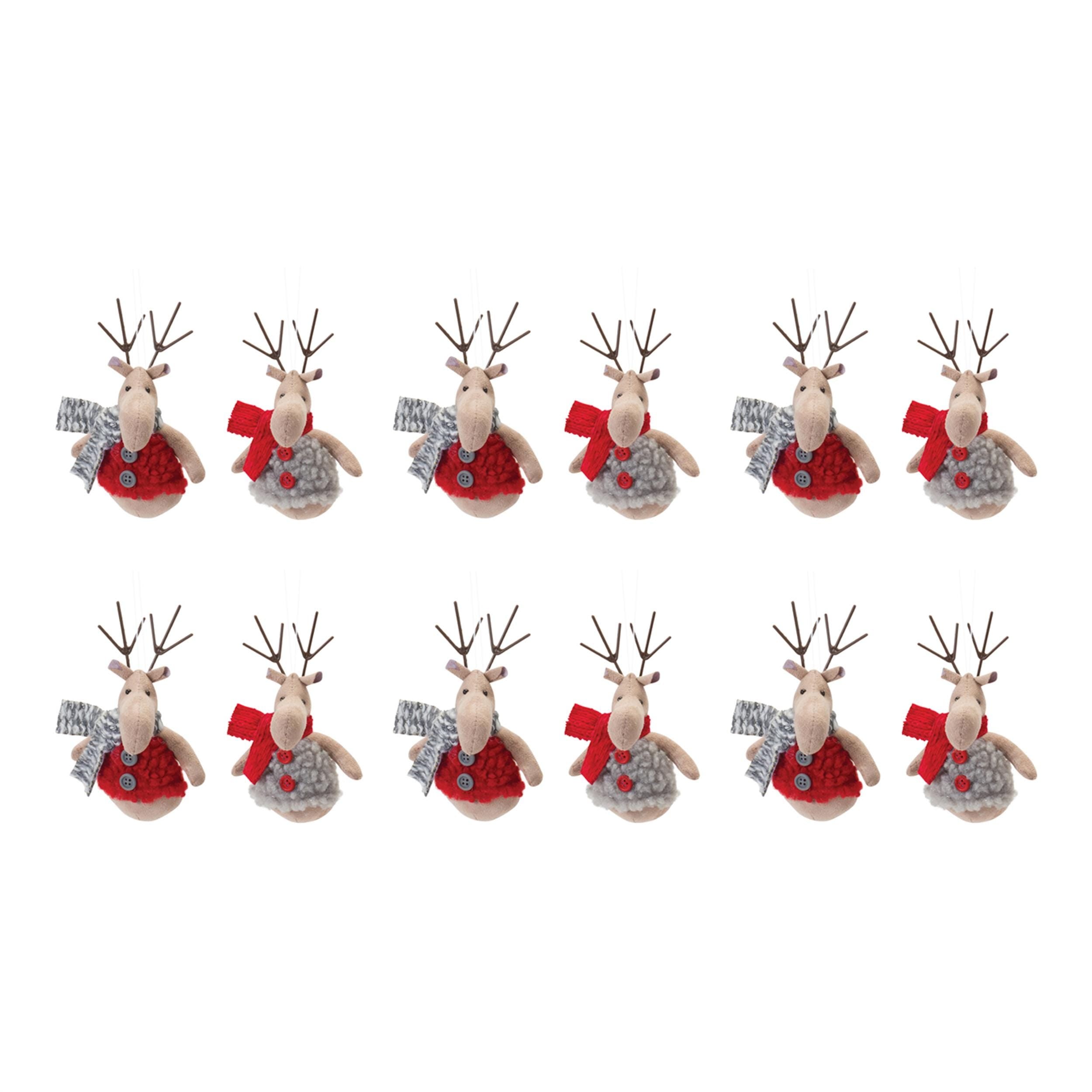Plush Deer Sweater Ornaments Set of 12 – Christmas Tree Decorations